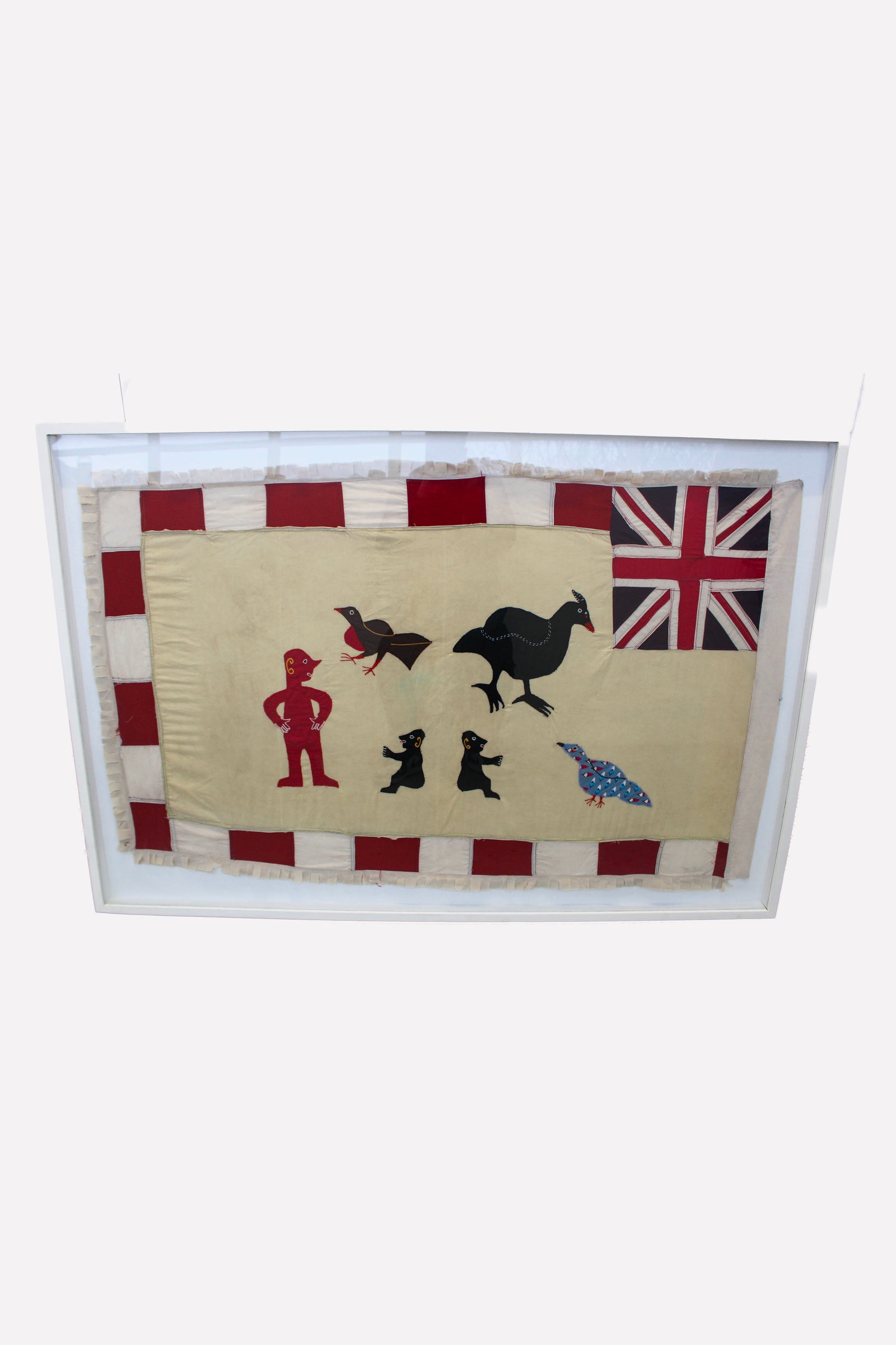 Framed Asafo Fante flag from Ghana (20) — float-mounted African textile folk art wall hanging