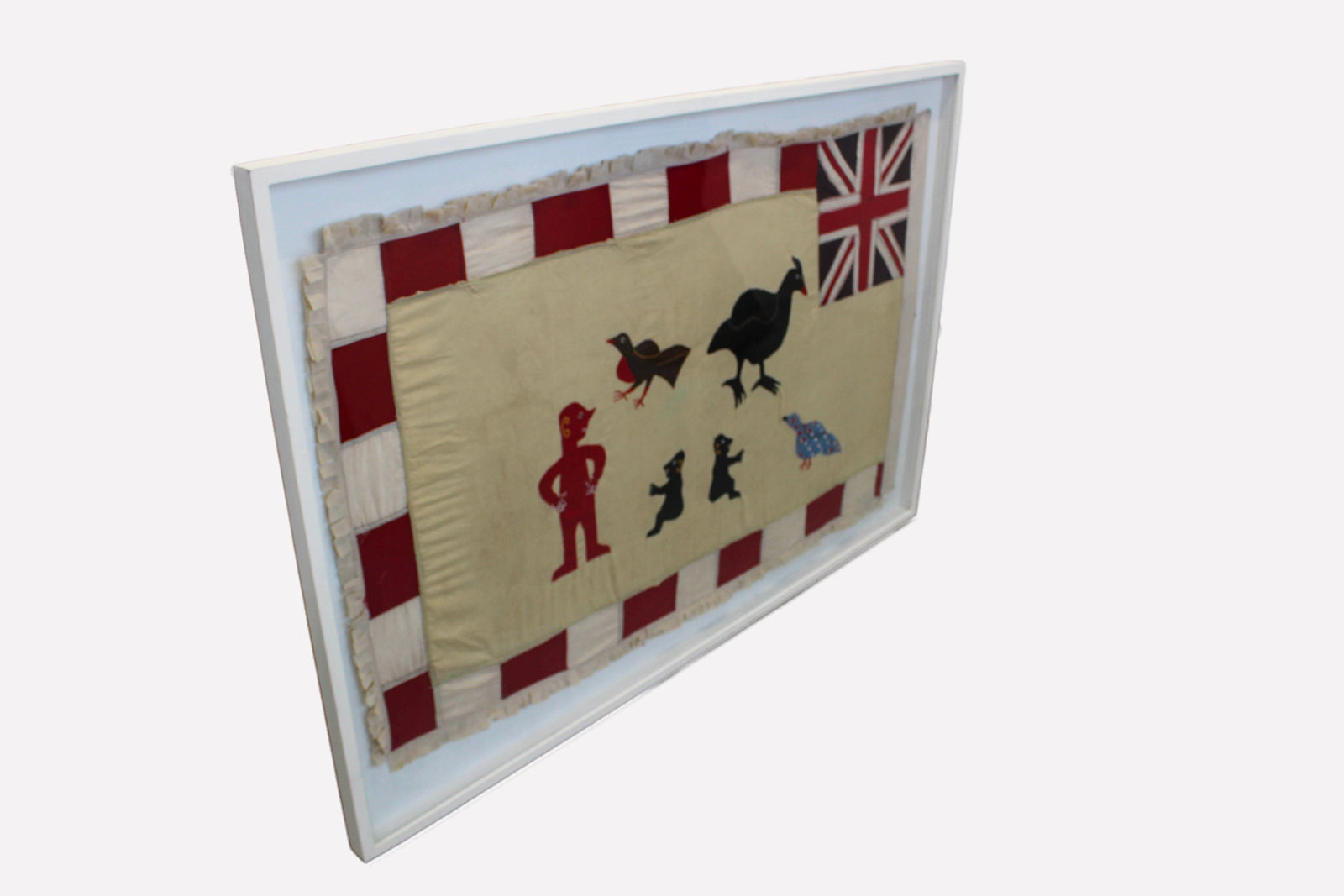 Framed Asafo Fante flag from Ghana (20) — float-mounted African textile folk art wall hanging (view 2)