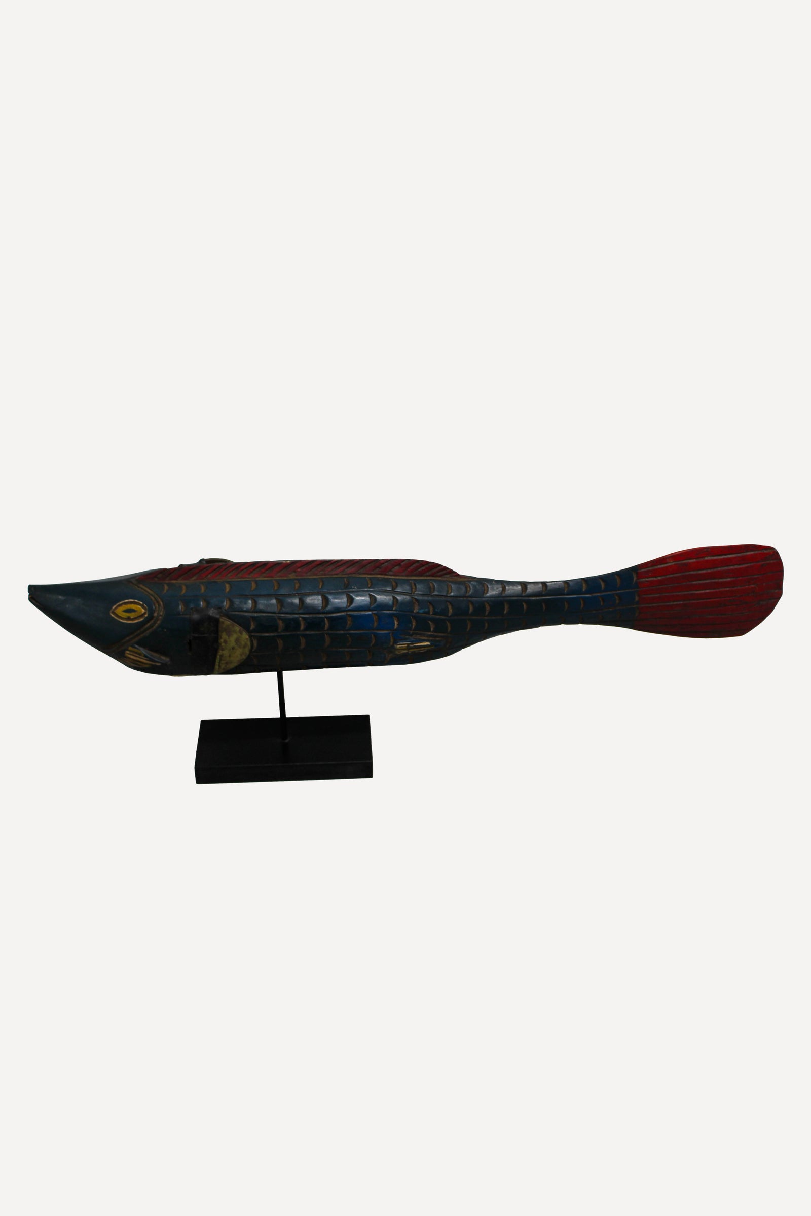 Large hand-carved blue Bozo puppet fish from Mali