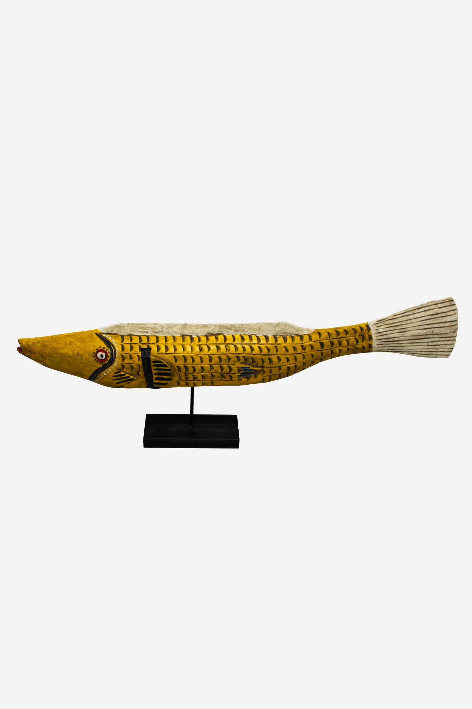 Large hand-carved yellow Bozo puppet fish from Mali