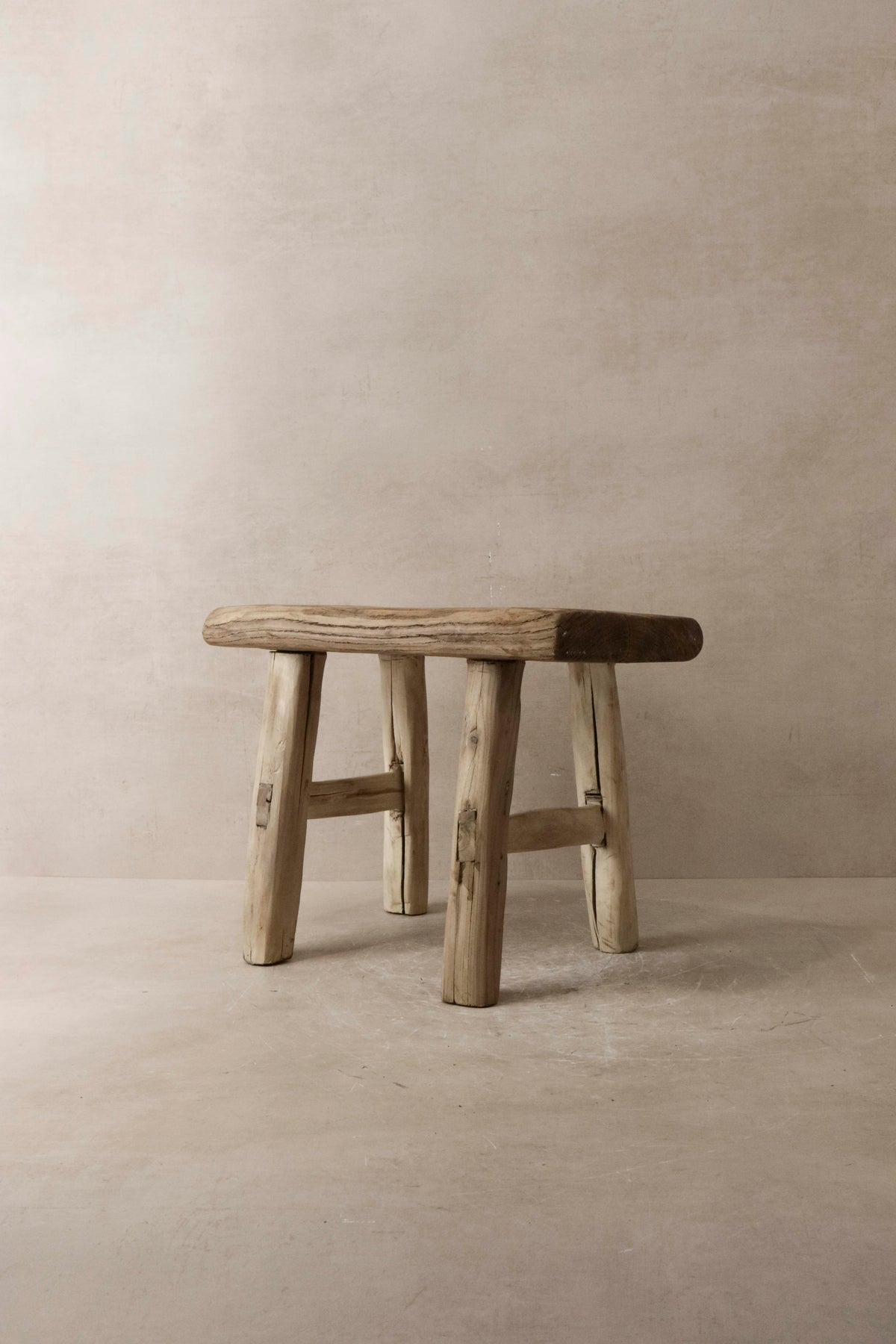 Vintage Rustic Elm Wood Stool - Small - No 11