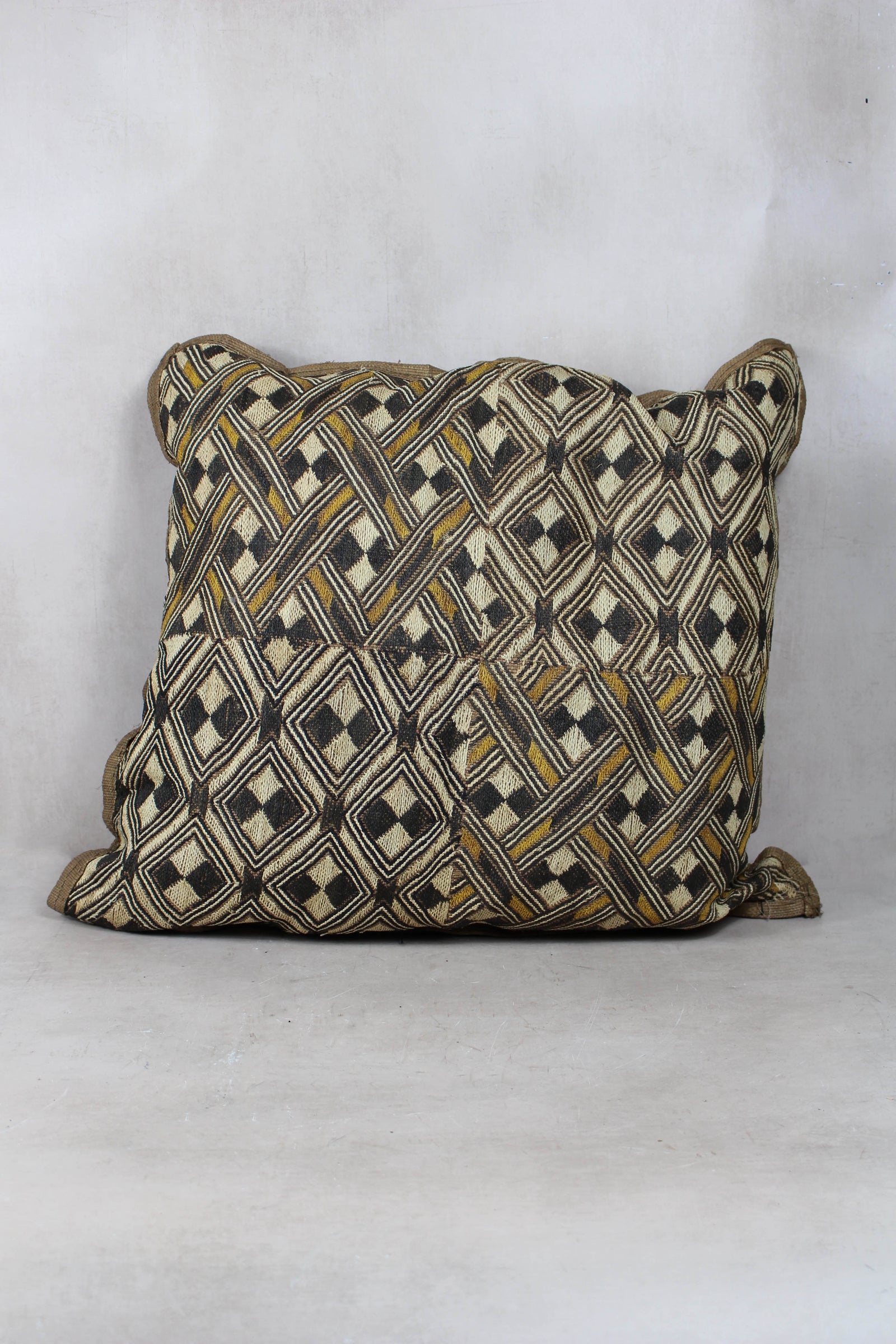 Vintage Showa (Kuba) raffia cut-pile cloth cushion from DR Congo, 60×50cm