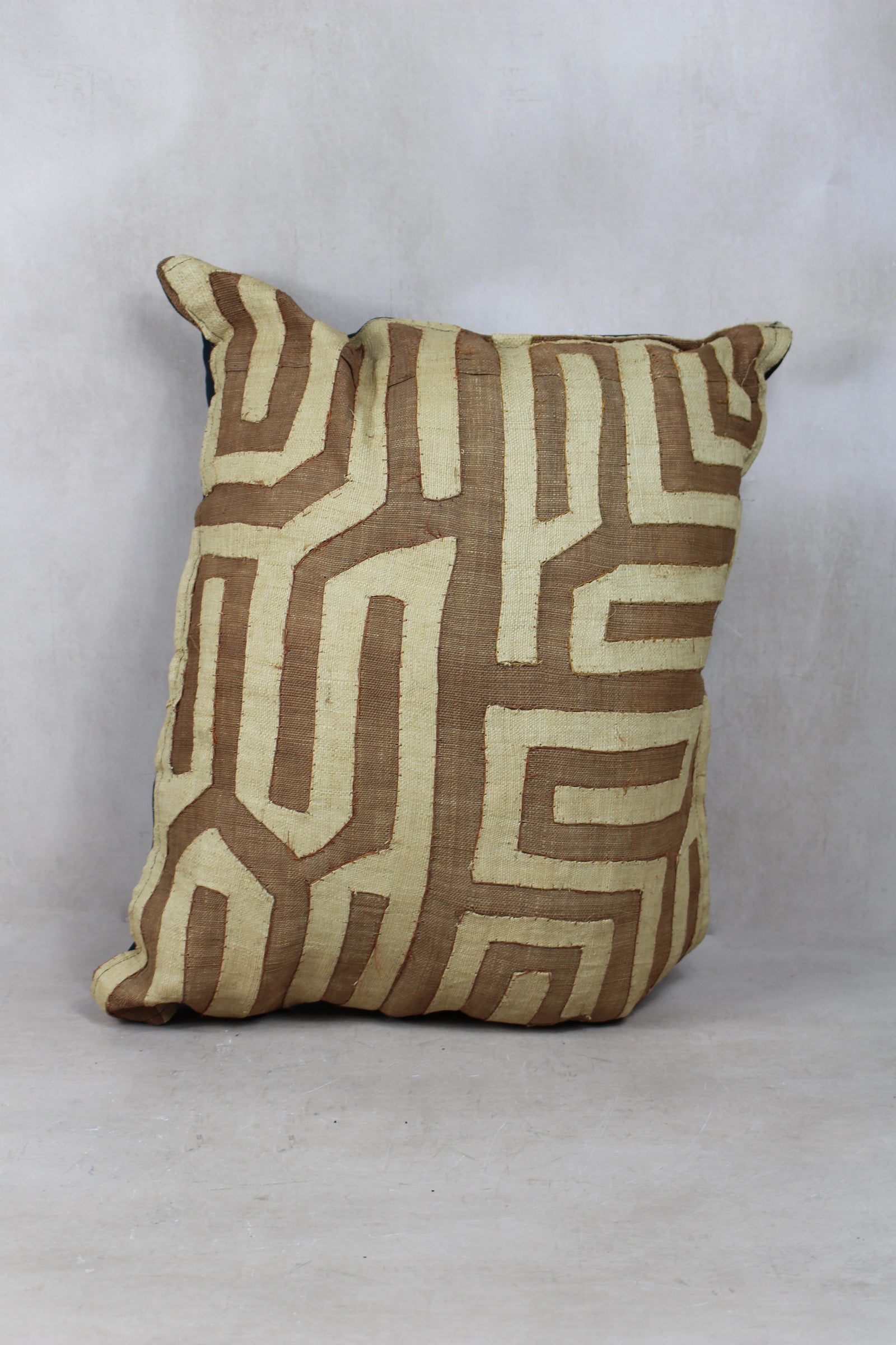 Vintage Kuba raffia cloth cushion cover from DR Congo, 55×40cm