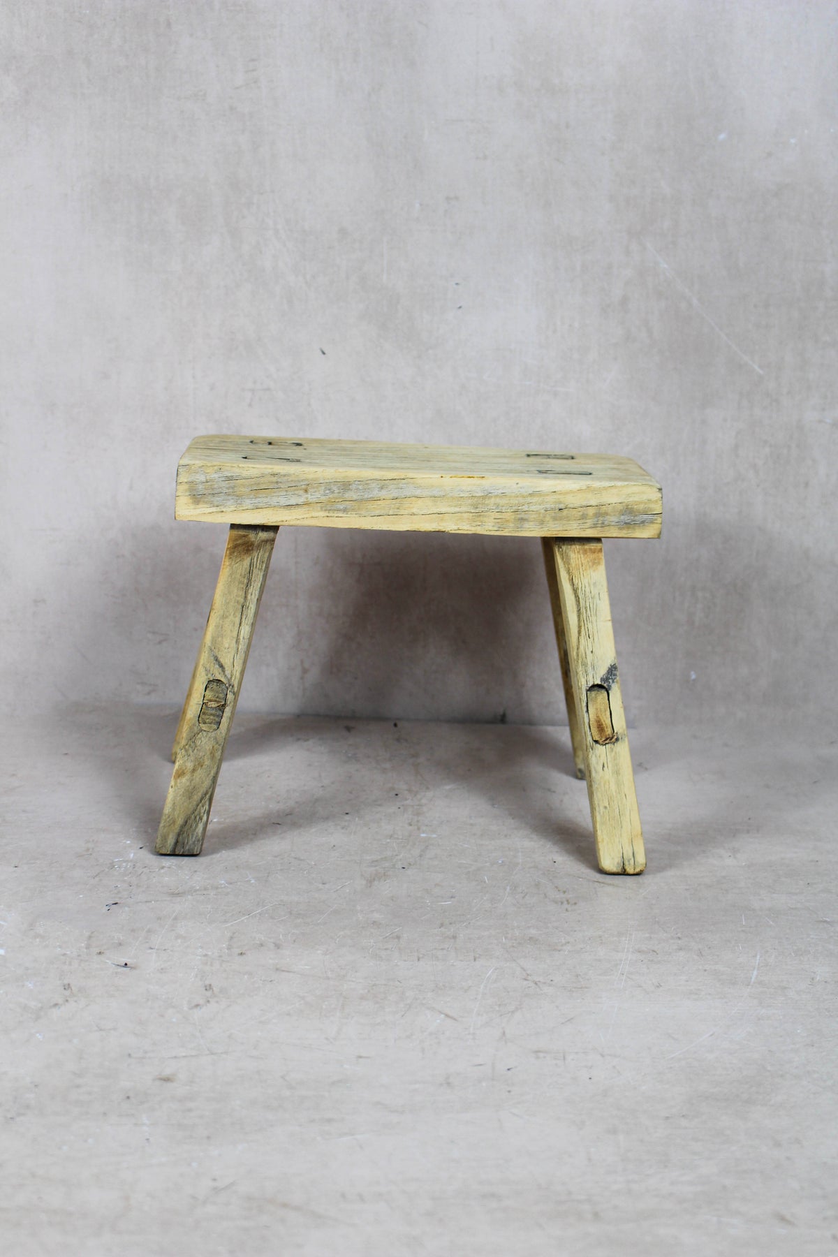 Small vintage rustic reclaimed elm wood stool 45 – Botanical Boys