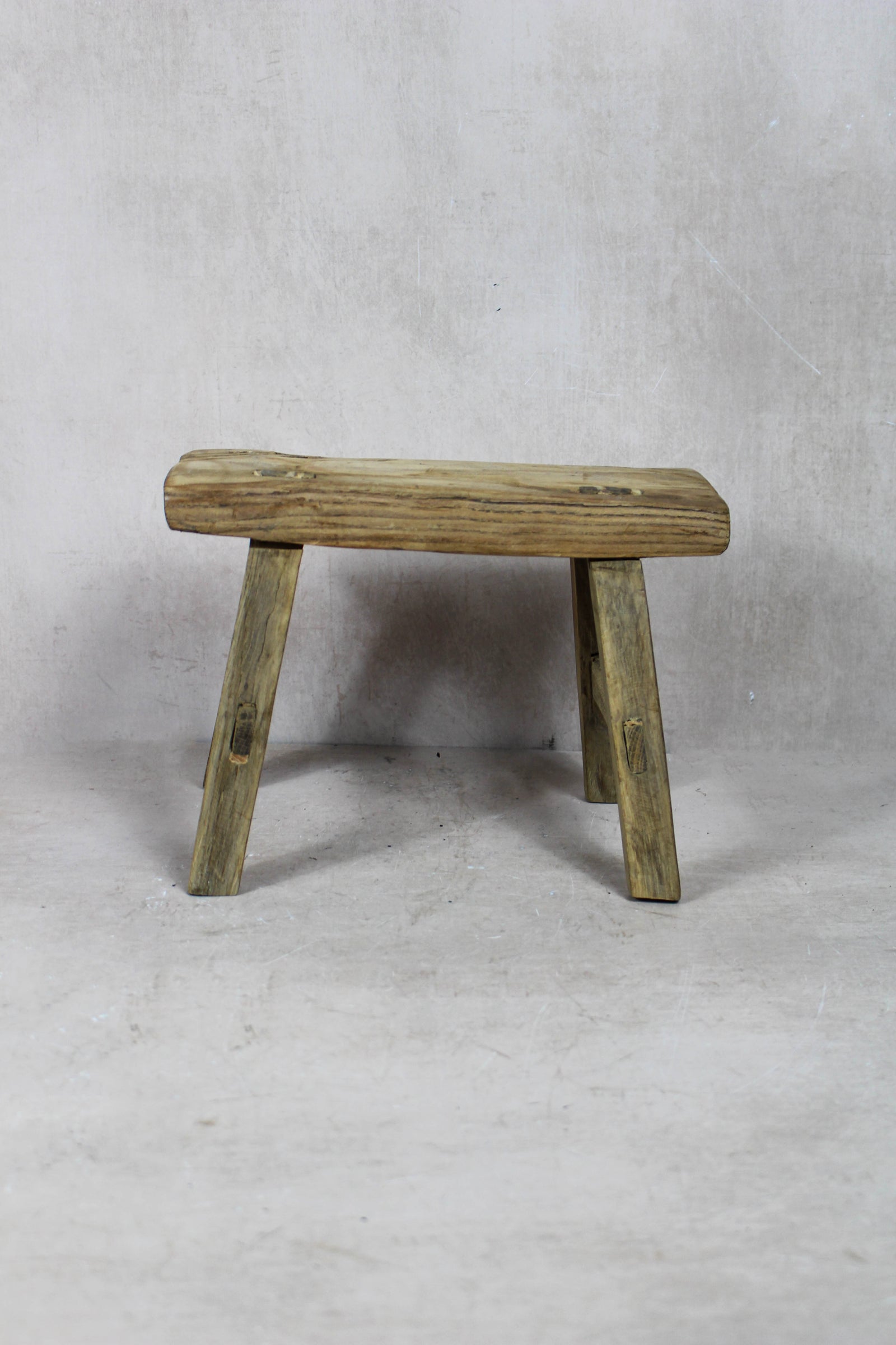 Small vintage rustic reclaimed elm wood stool 46 – Botanical Boys
