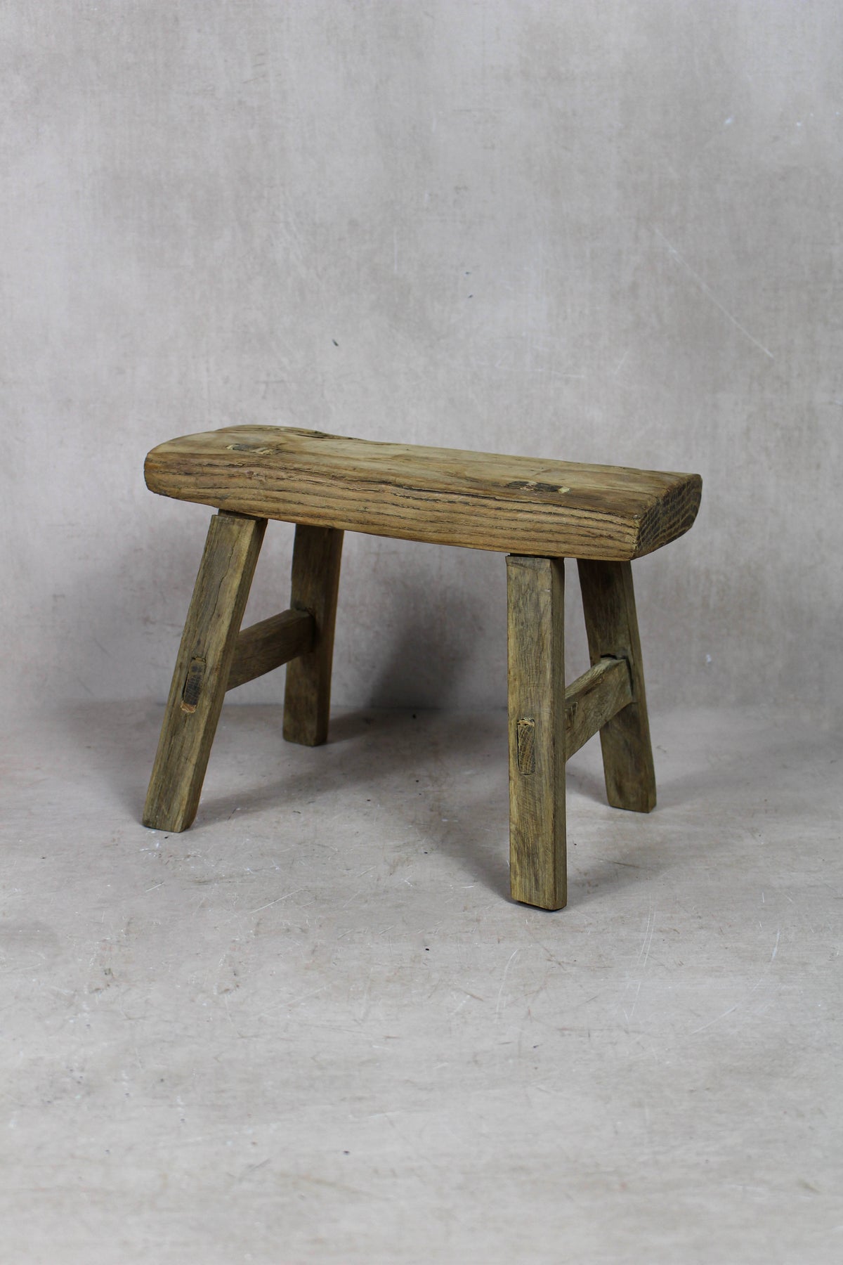 Small vintage rustic reclaimed elm wood stool 46 – Botanical Boys