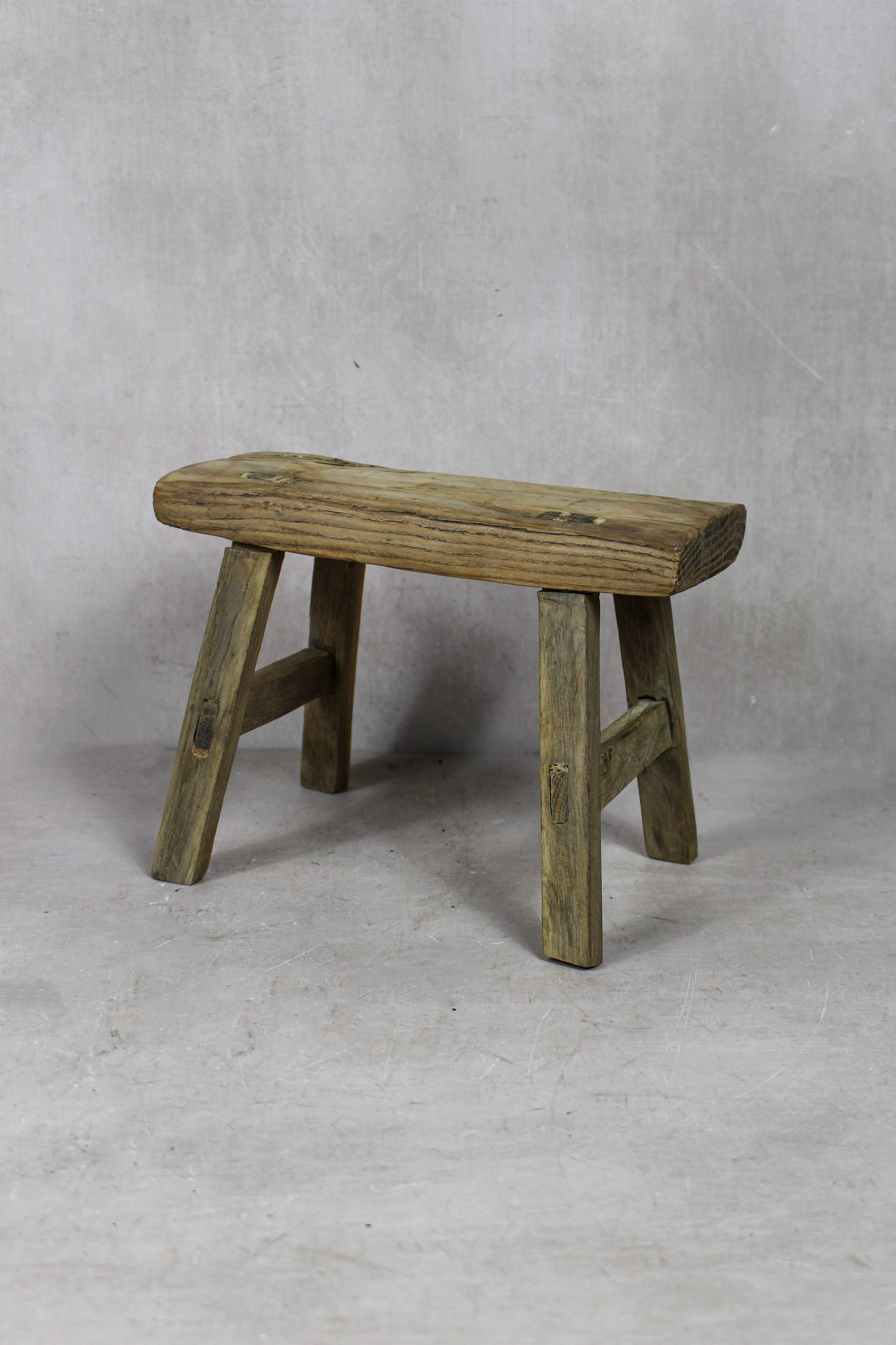 Small vintage rustic reclaimed elm wood stool 46 – Botanical Boys