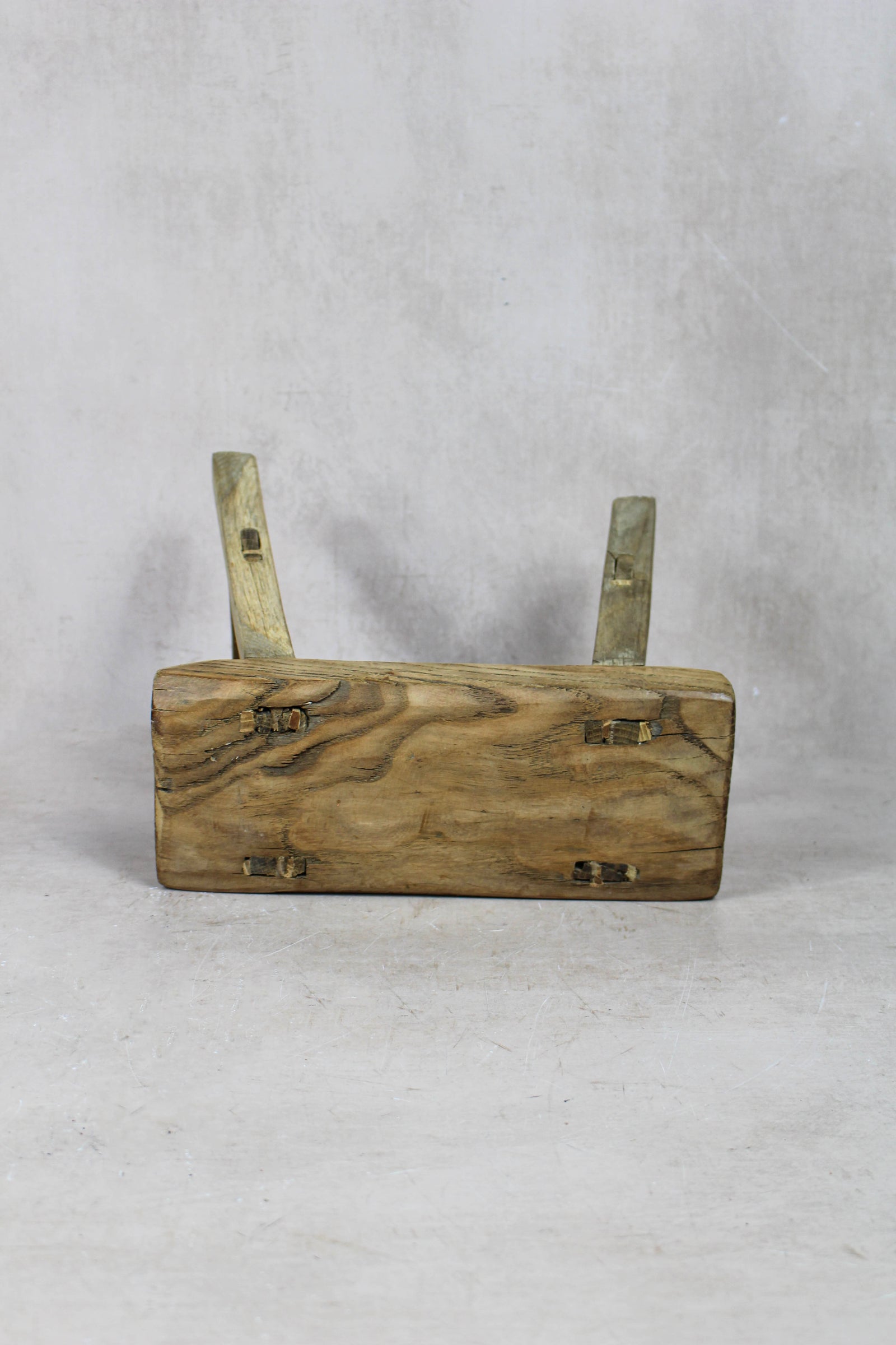 Small vintage rustic reclaimed elm wood stool 46 – Botanical Boys