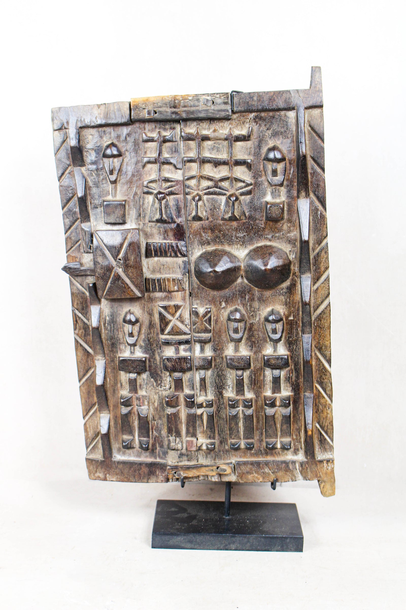 Antique Dogon granary door from the Bandiagara Escarpment, Mali, with hand-carved figures