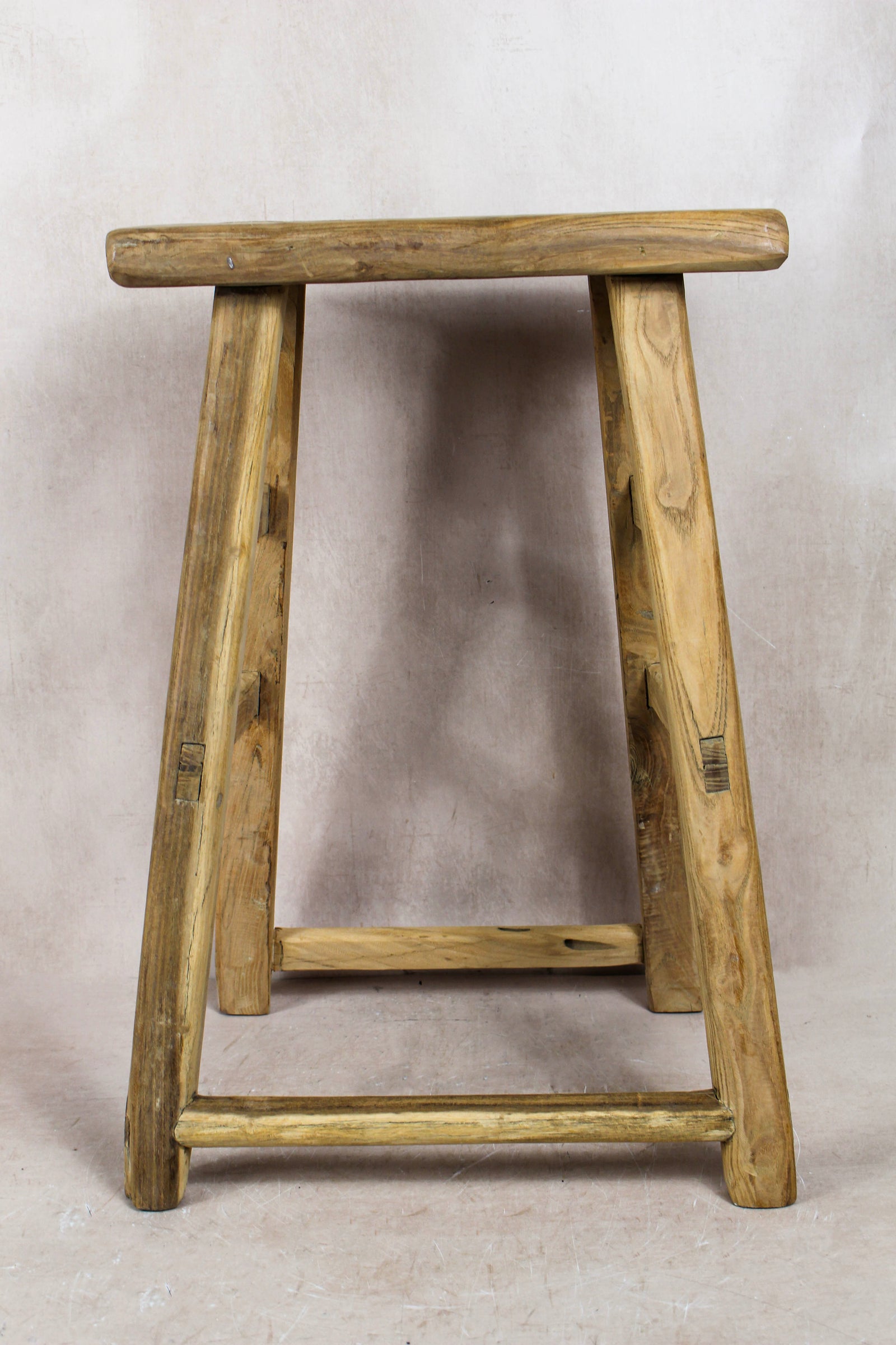 Vintage Rustic Elm Wood Stool - Medium - No 77