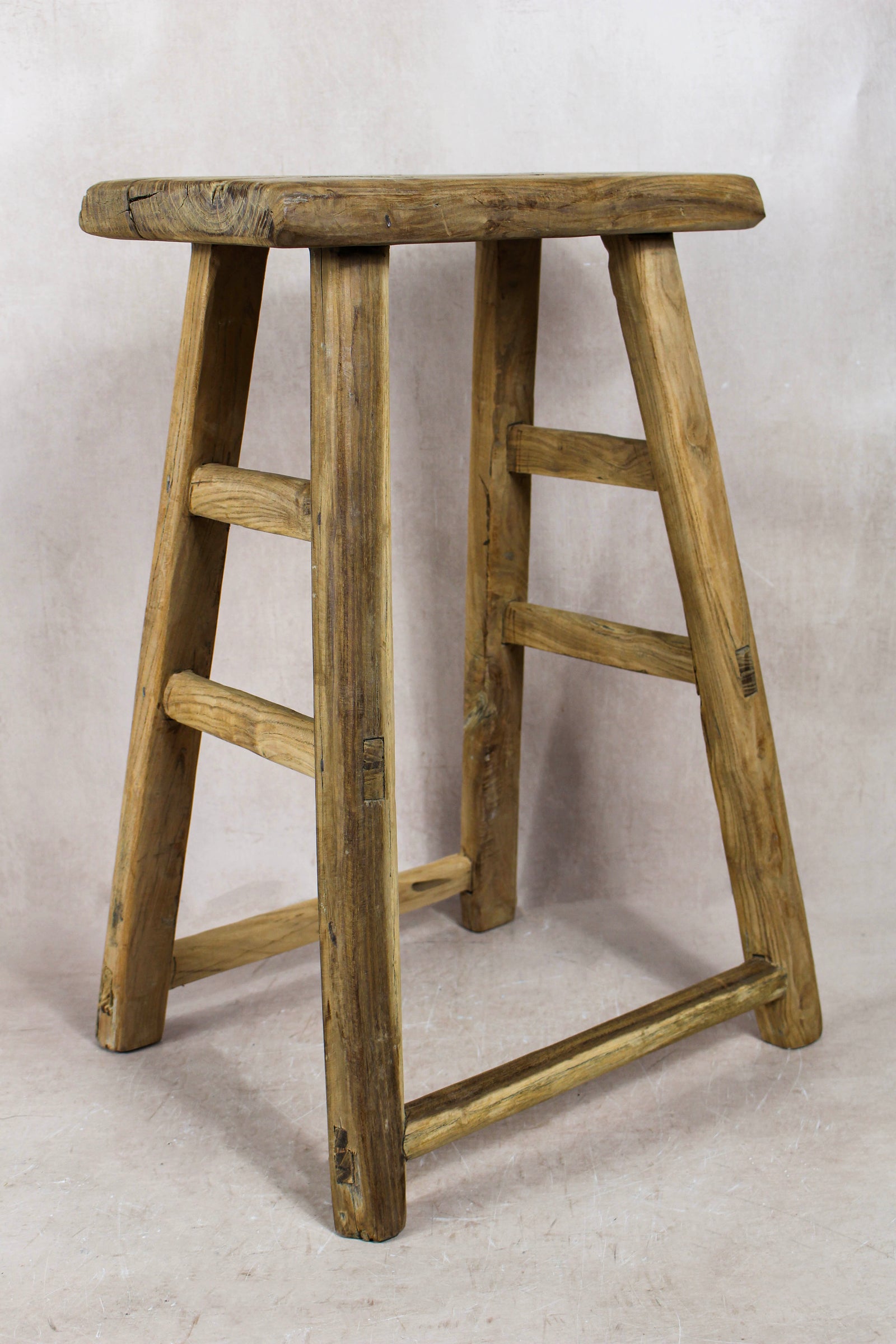 Vintage Rustic Elm Wood Stool - Medium - No 77