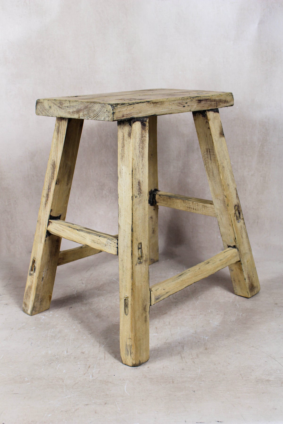 Vintage Rustic Elm Wood Stool - Medium - No 78