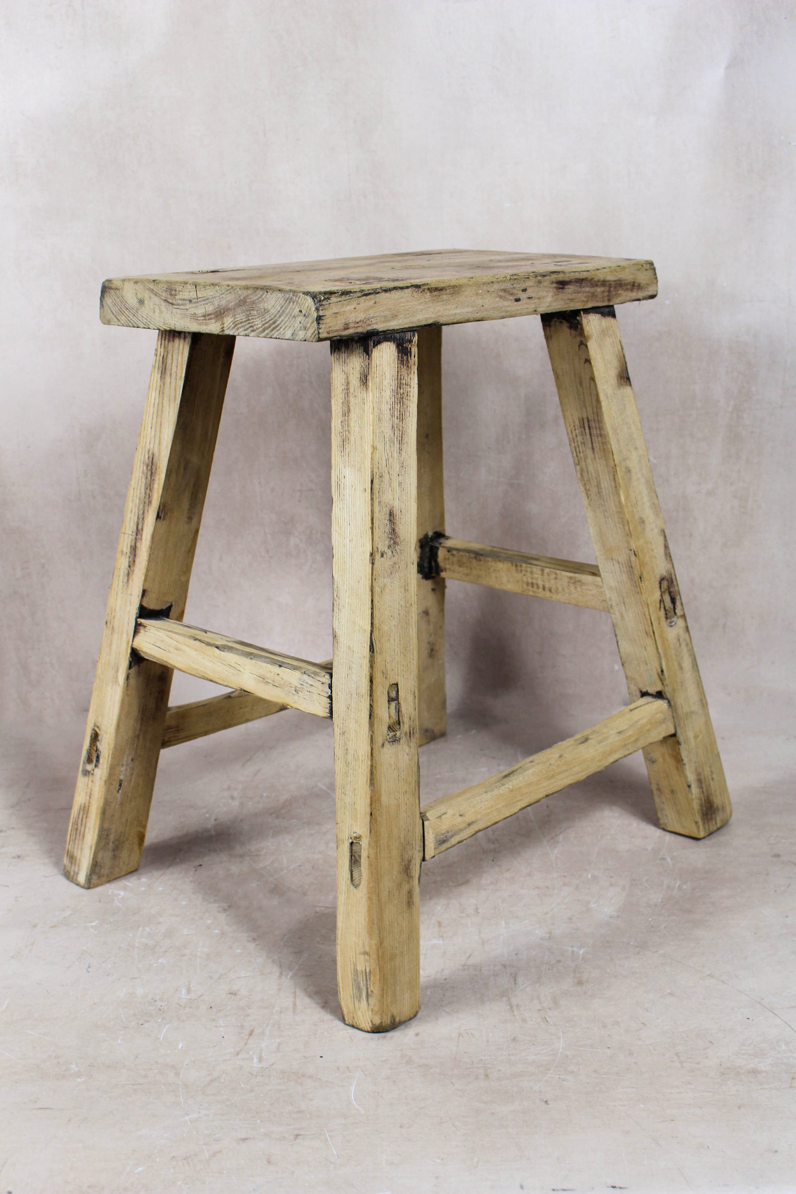 Vintage Rustic Elm Wood Stool - Medium - No 78