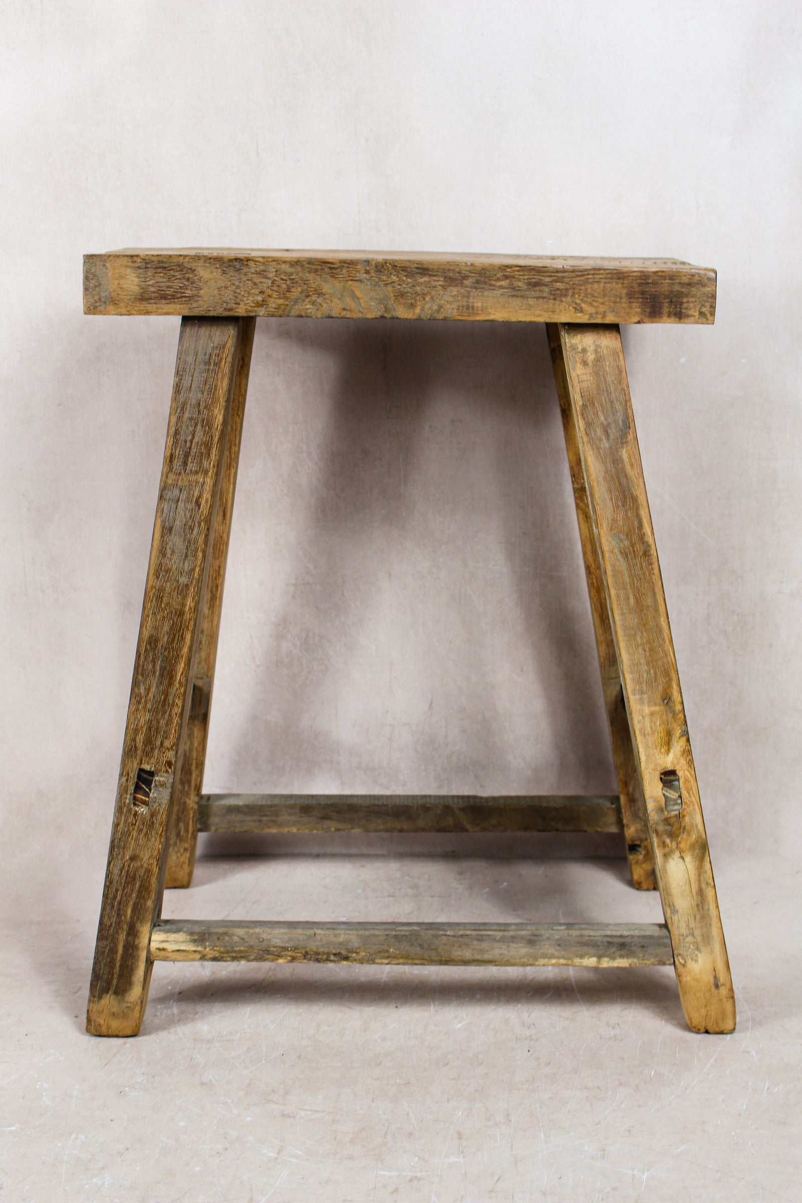 Vintage Rustic Elm Wood Stool - Medium - No 79