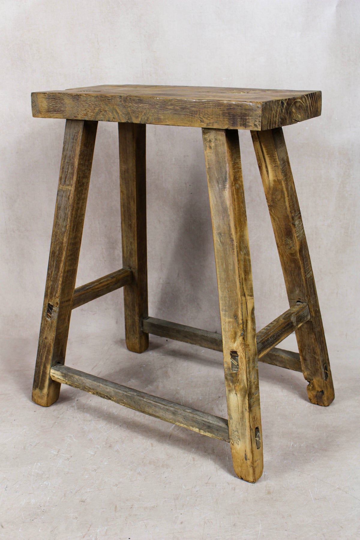 Vintage Rustic Elm Wood Stool - Medium - No 79