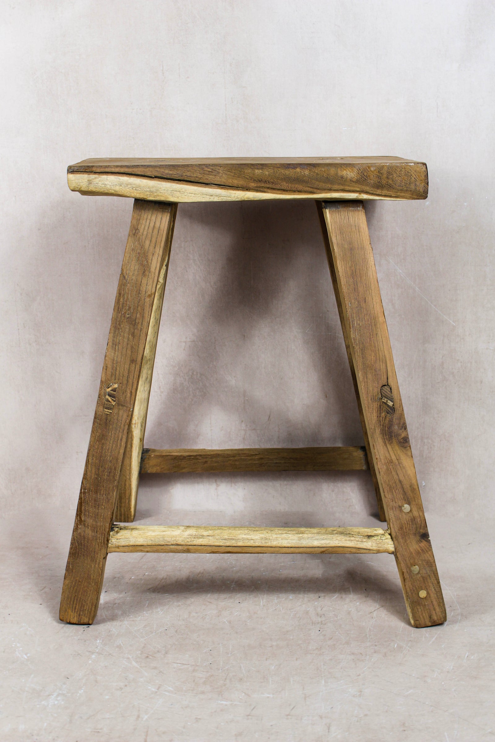 Vintage Rustic Elm Wood Stool - Medium - No 80