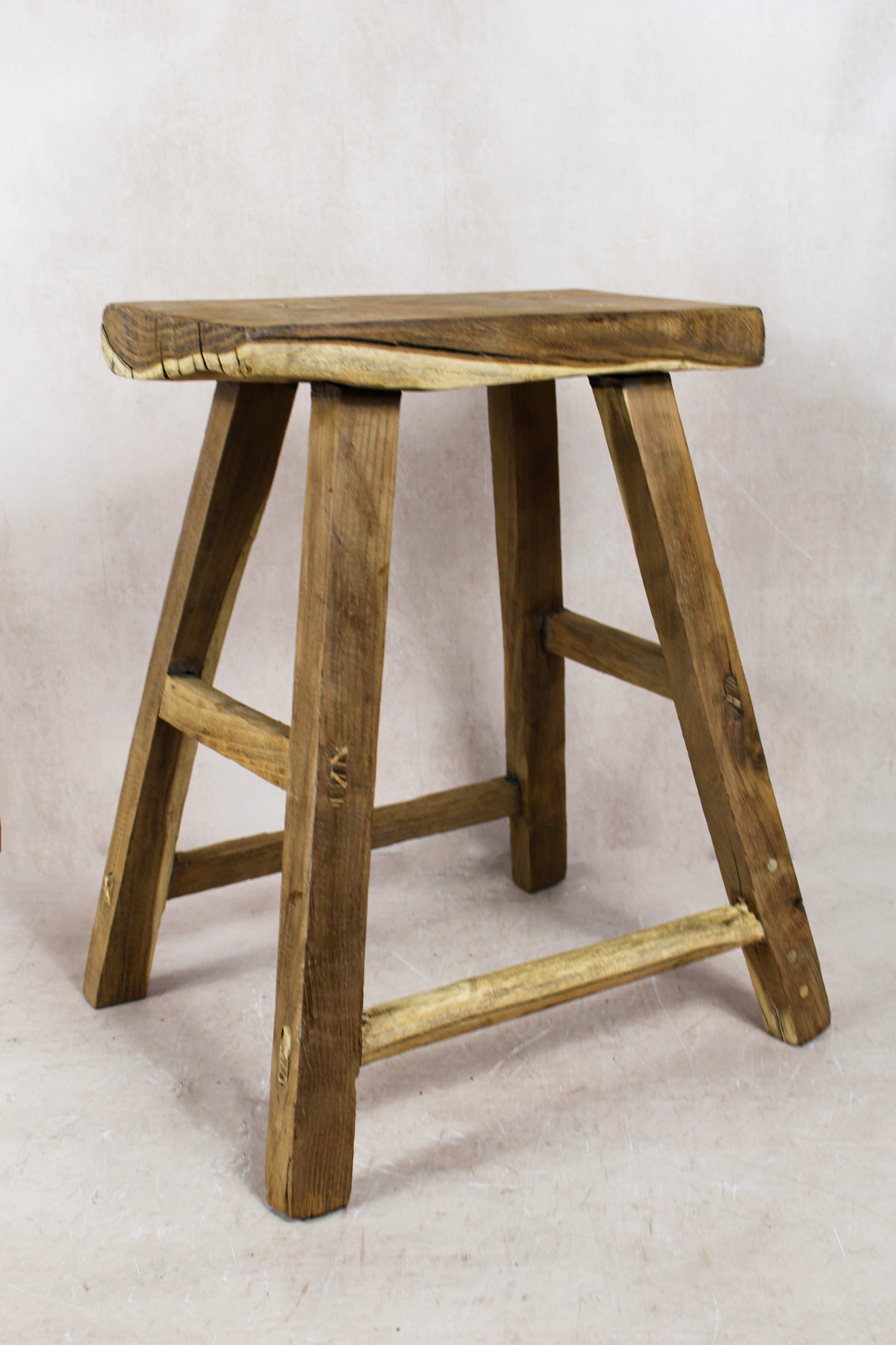 Vintage Rustic Elm Wood Stool - Medium - No 80