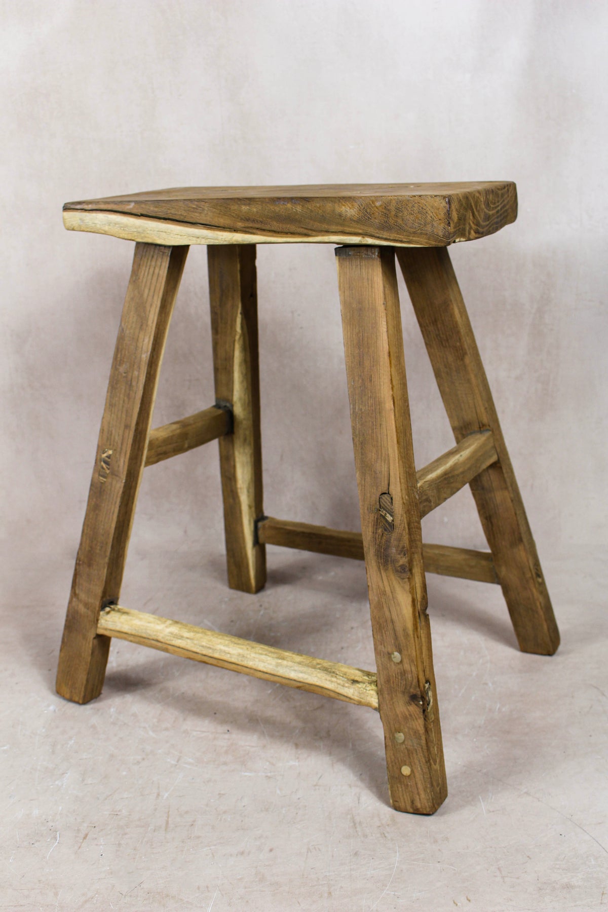 Vintage Rustic Elm Wood Stool - Medium - No 80