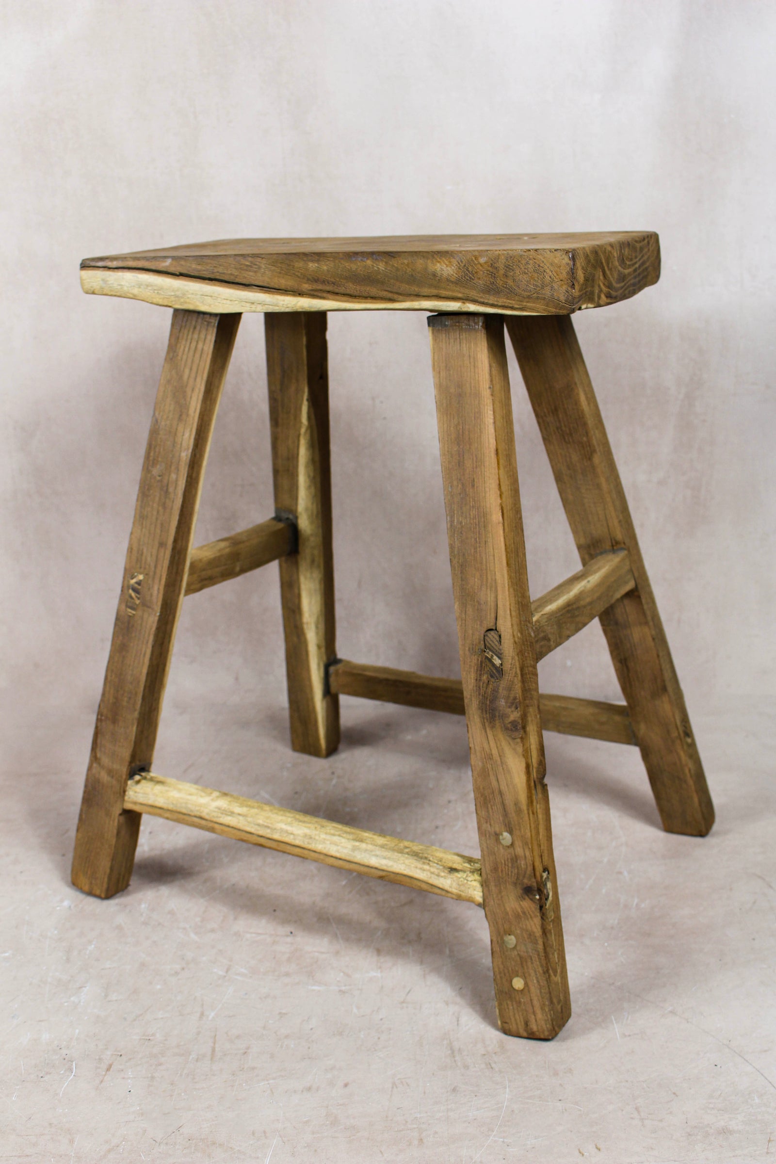 Vintage Rustic Elm Wood Stool - Medium - No 80