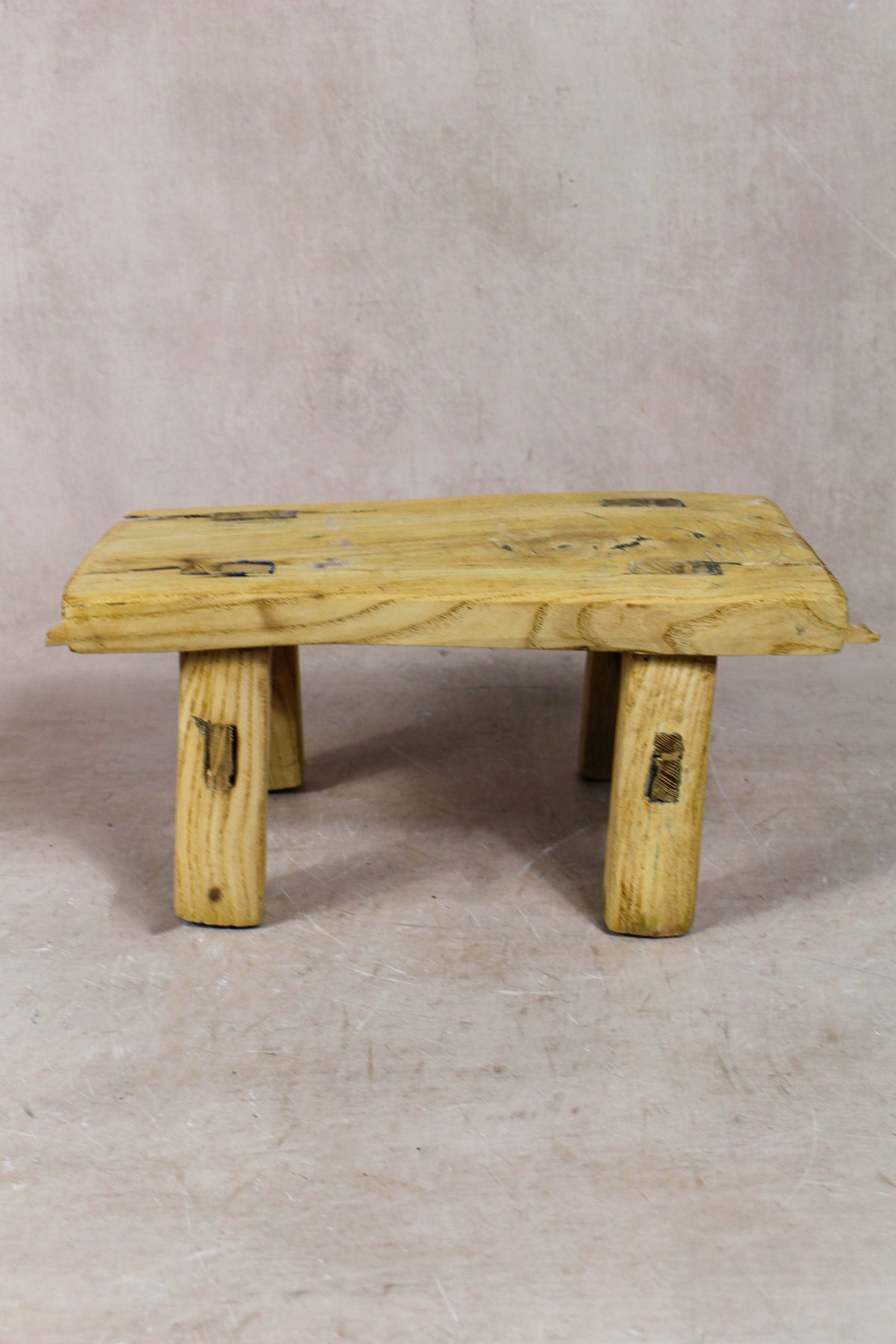 Small vintage rustic reclaimed elm wood stool 54 – Botanical Boys