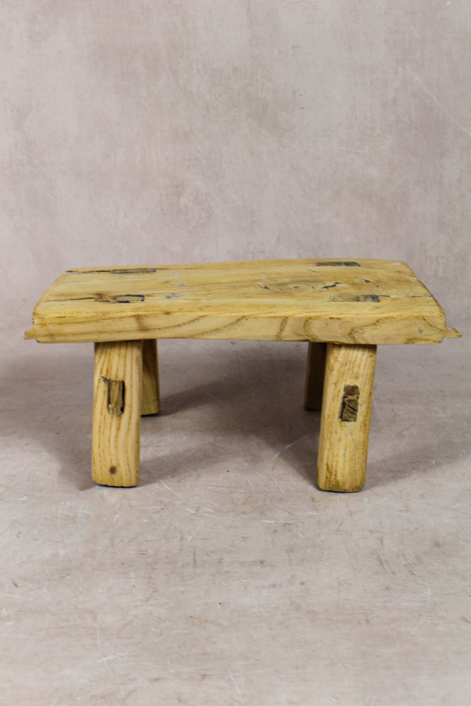 Small vintage rustic reclaimed elm wood stool 54 – Botanical Boys