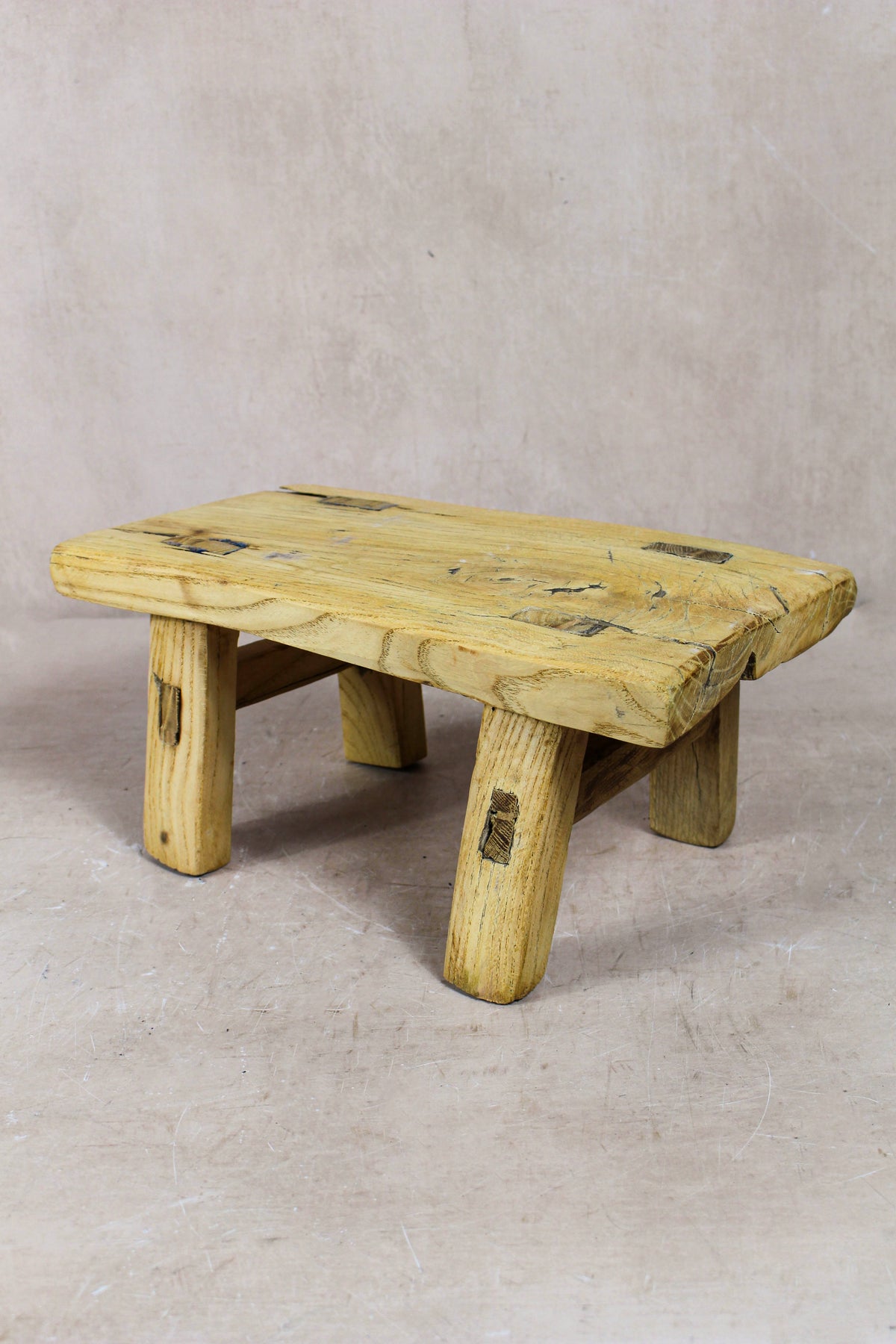 Small vintage rustic reclaimed elm wood stool 54 – Botanical Boys
