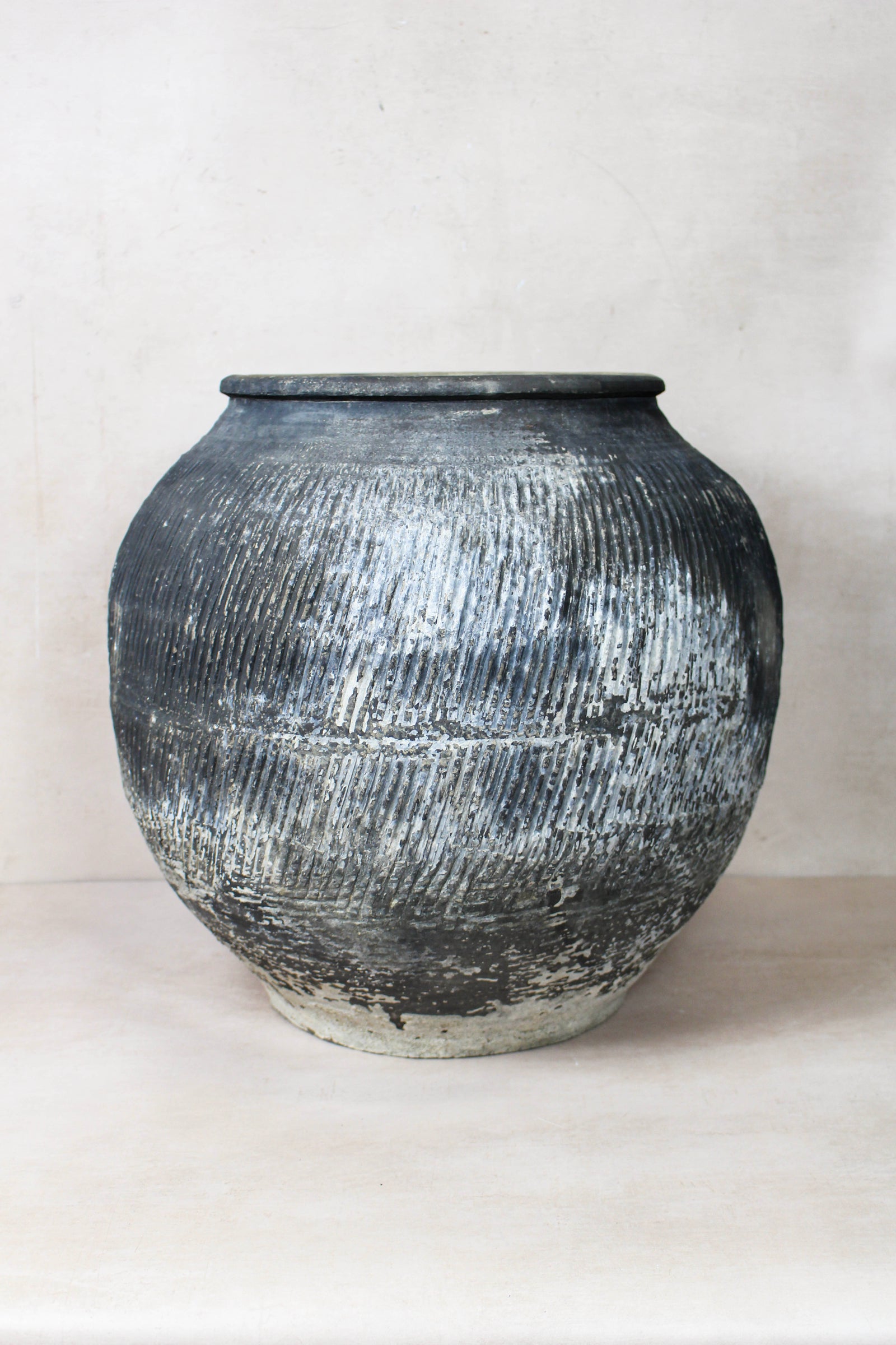 Vintage textured grey unglazed clay pot from Shanxi, China