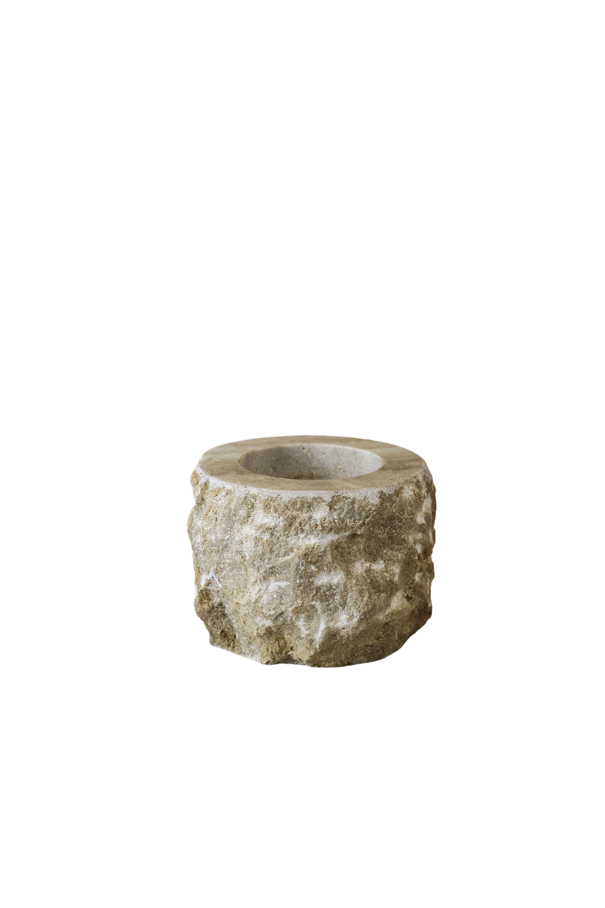 Rough-cut onyx candle holder with polished top and raw natural sides