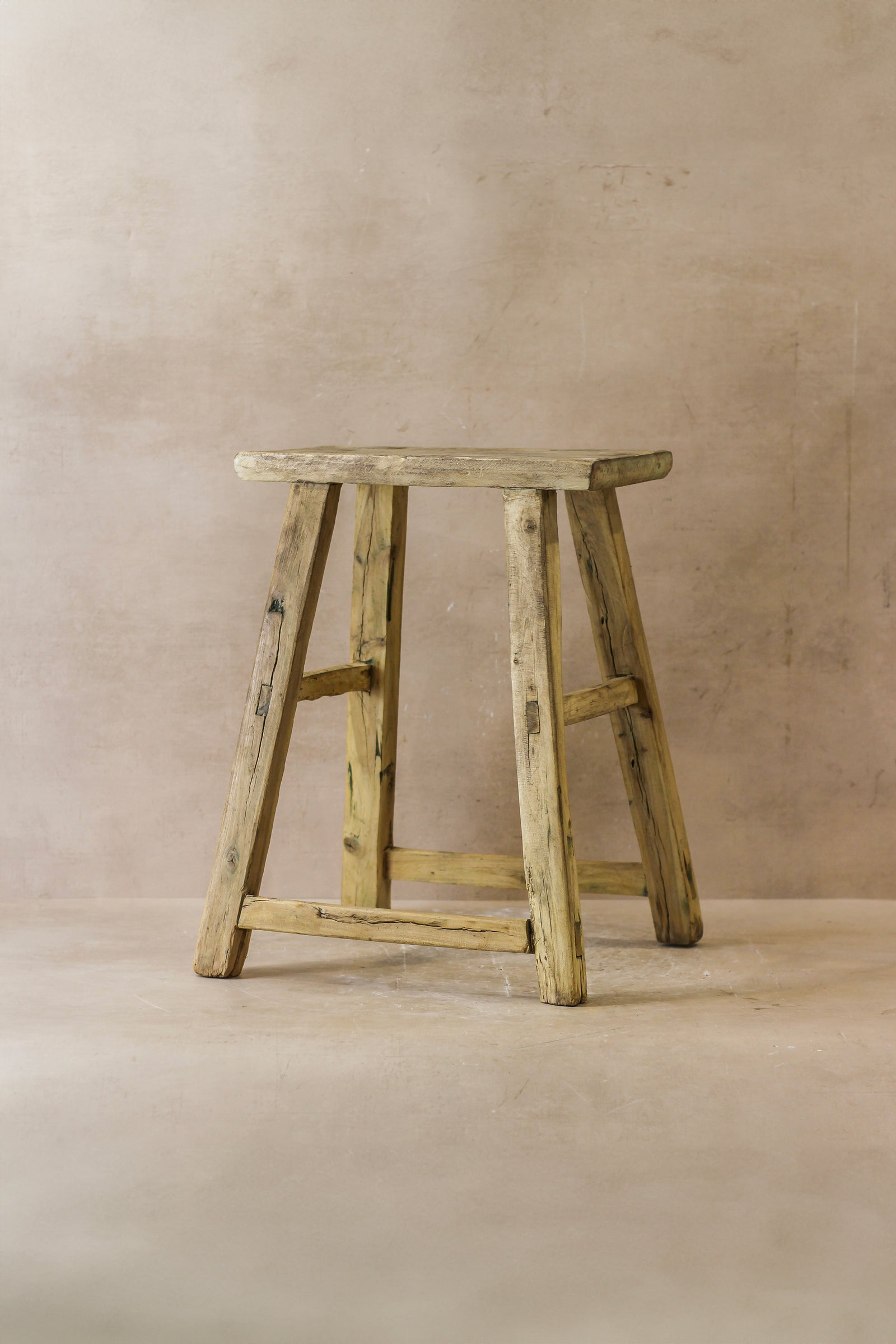 Vintage Rustic Elm Wood Stool - Medium - No 48