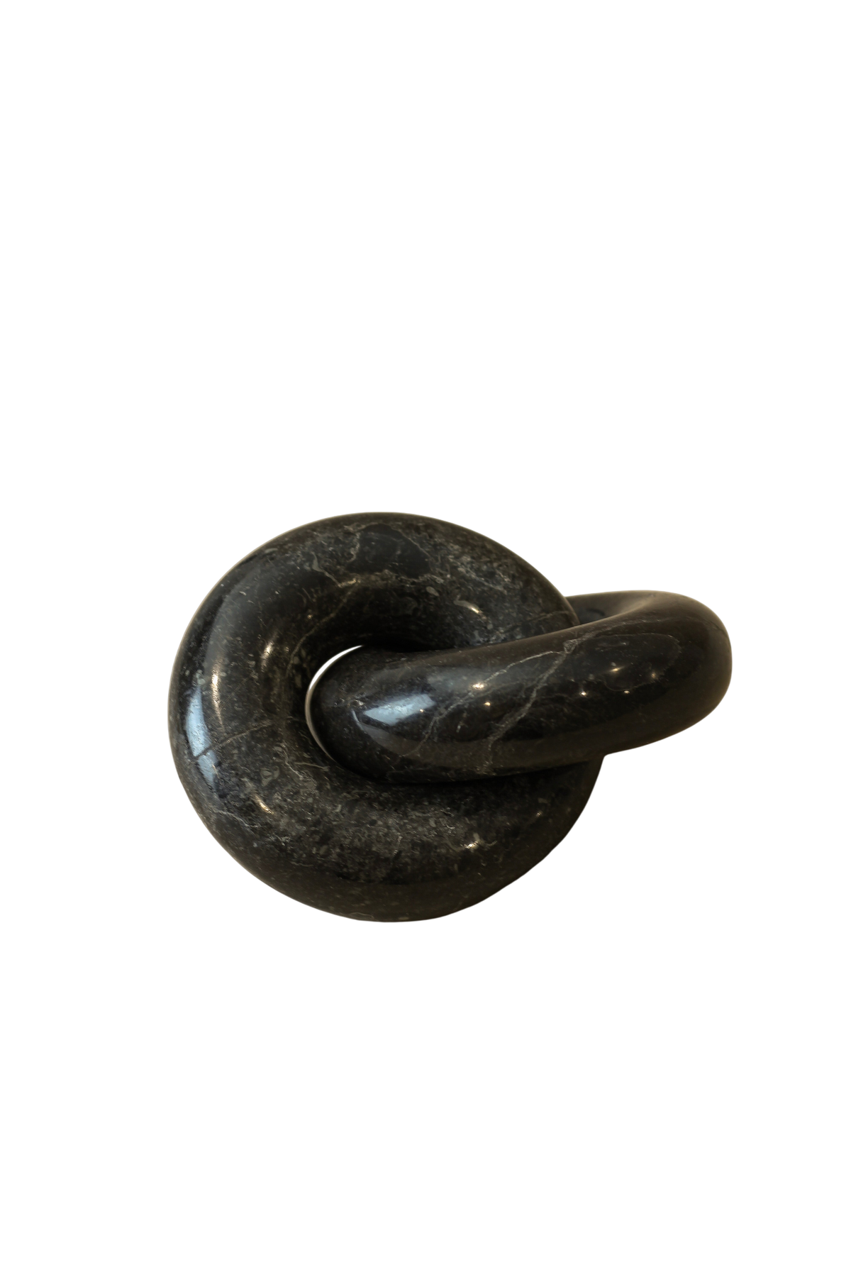 Solid black marble decorative chain-link ornament with natural veining