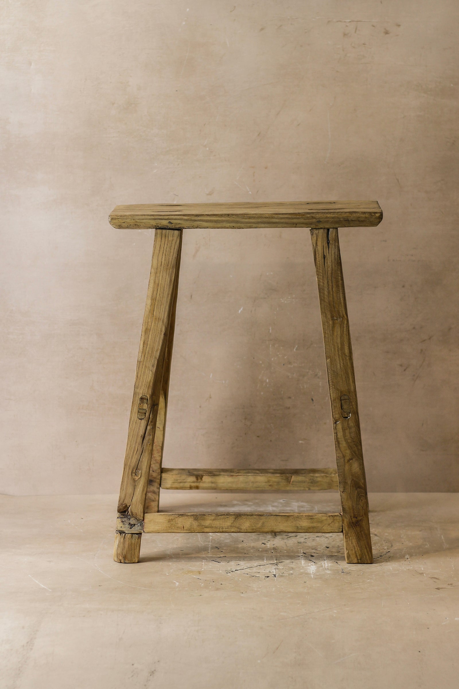 Vintage Rustic Elm Wood Stool - Medium - No 49