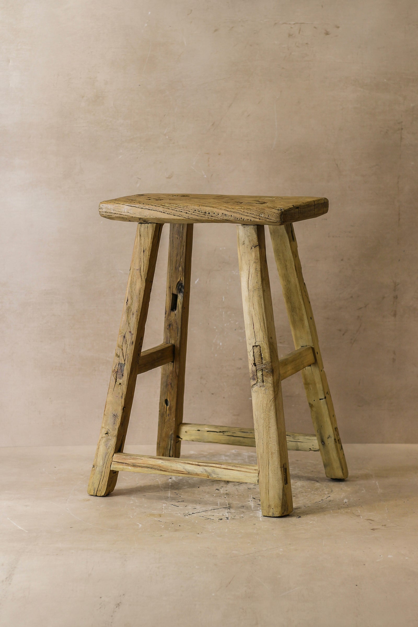 Vintage Rustic Elm Wood Stool - Medium - No 50