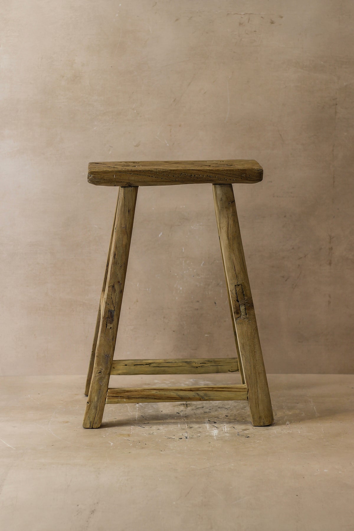 Vintage Rustic Elm Wood Stool - Medium - No 50