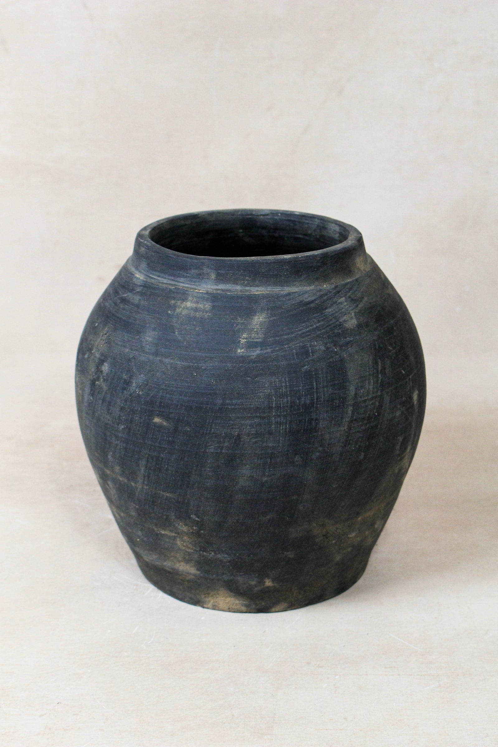 Small vintage dark unglazed earthenware pot from Shanxi, China