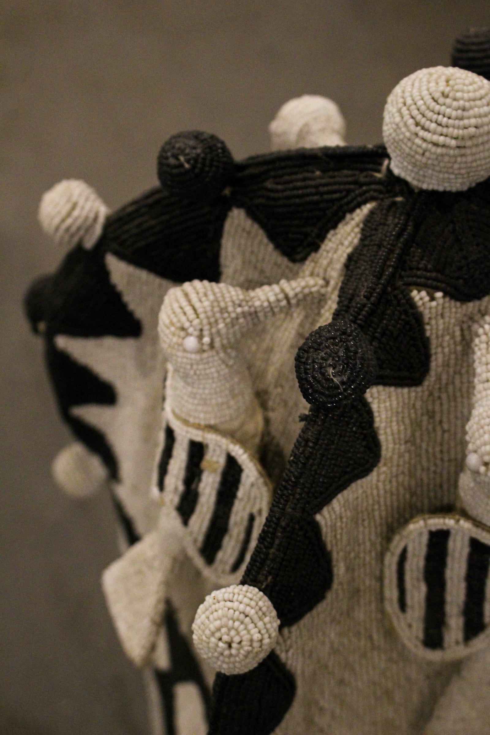Detail of the black and white beadwork on a Yoruba royal crown