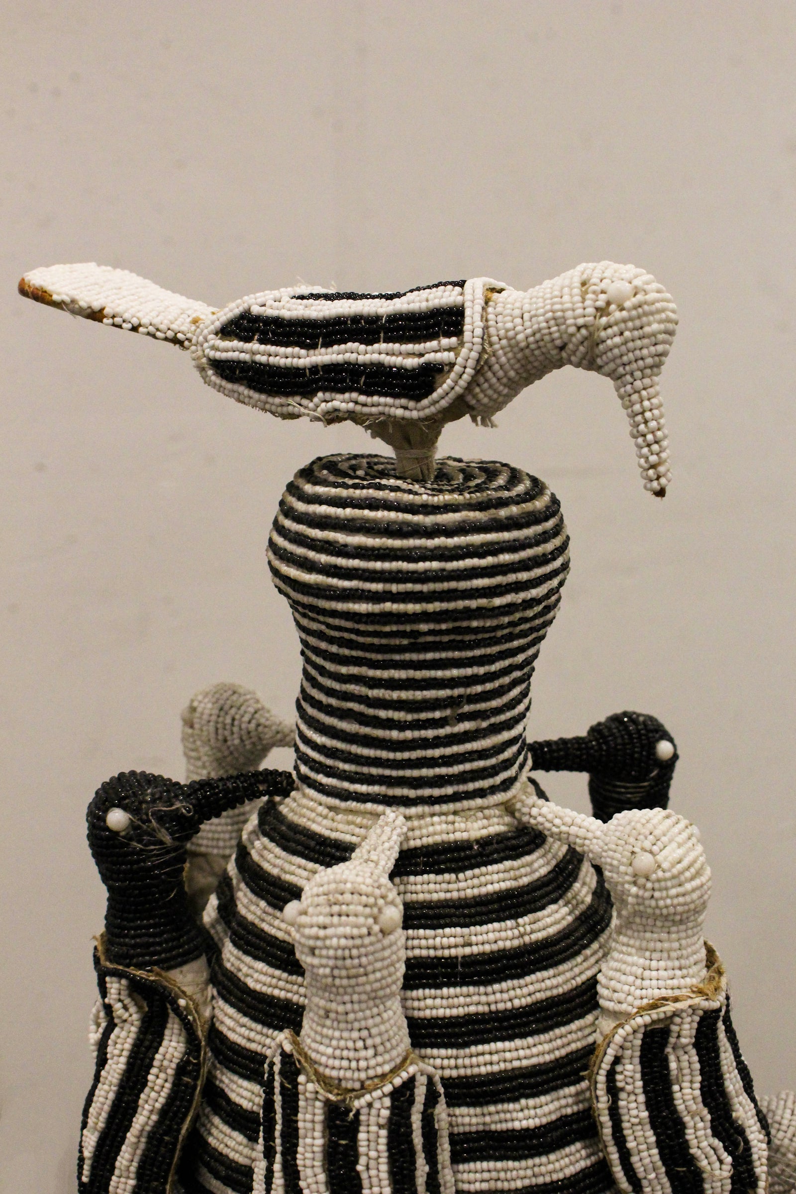 Yoruba royal beaded crown in black and white, front view