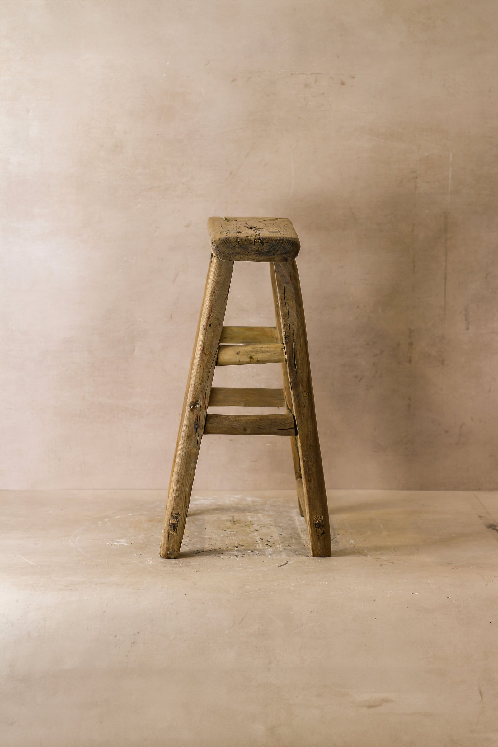 Vintage Rustic Elm Wood Stool - Medium - No 53