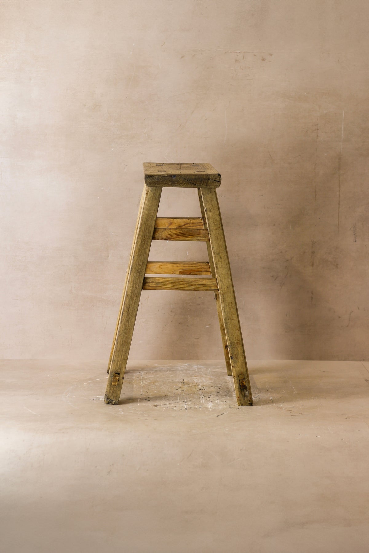 Vintage Rustic Elm Wood Stool - Medium - No 55