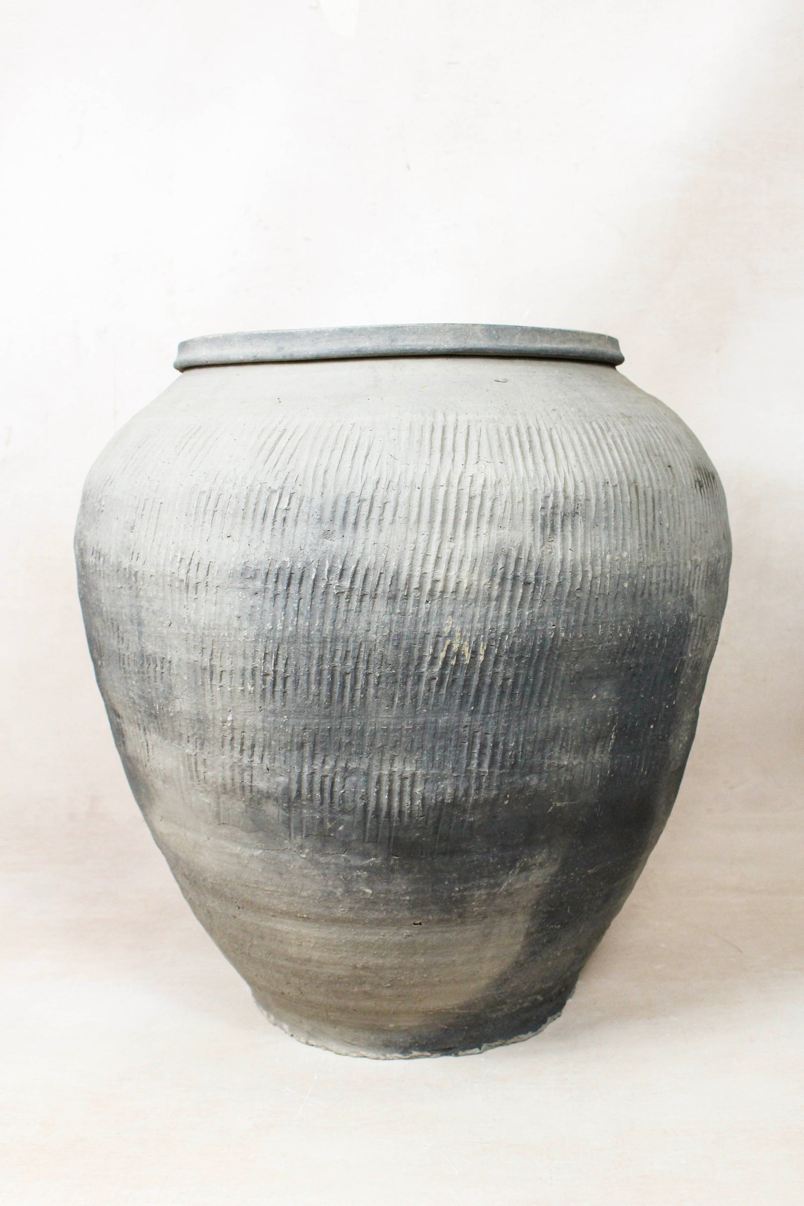 Vintage textured grey unglazed clay pot from Shanxi, China