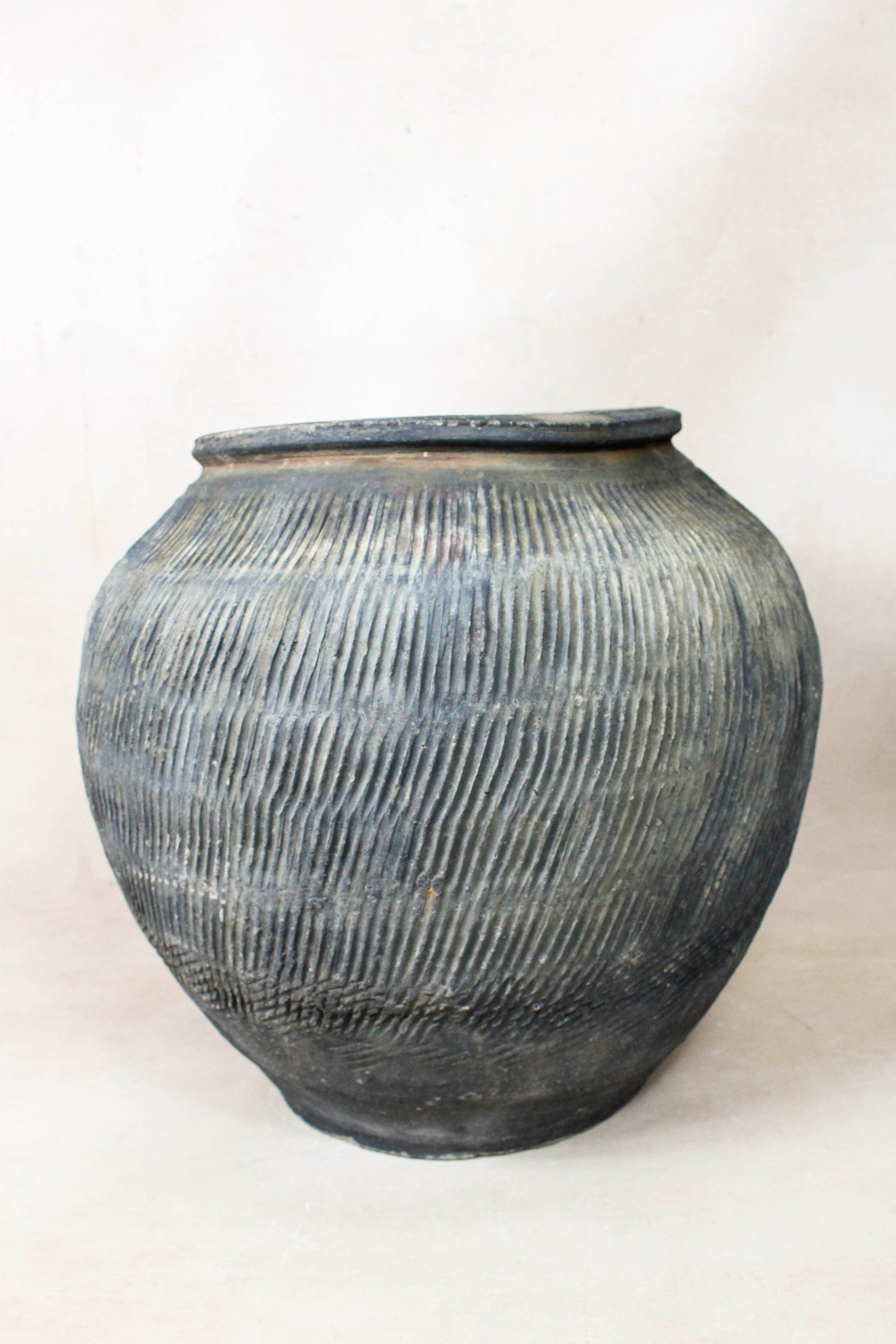 Vintage textured grey unglazed clay pot from Shanxi, China