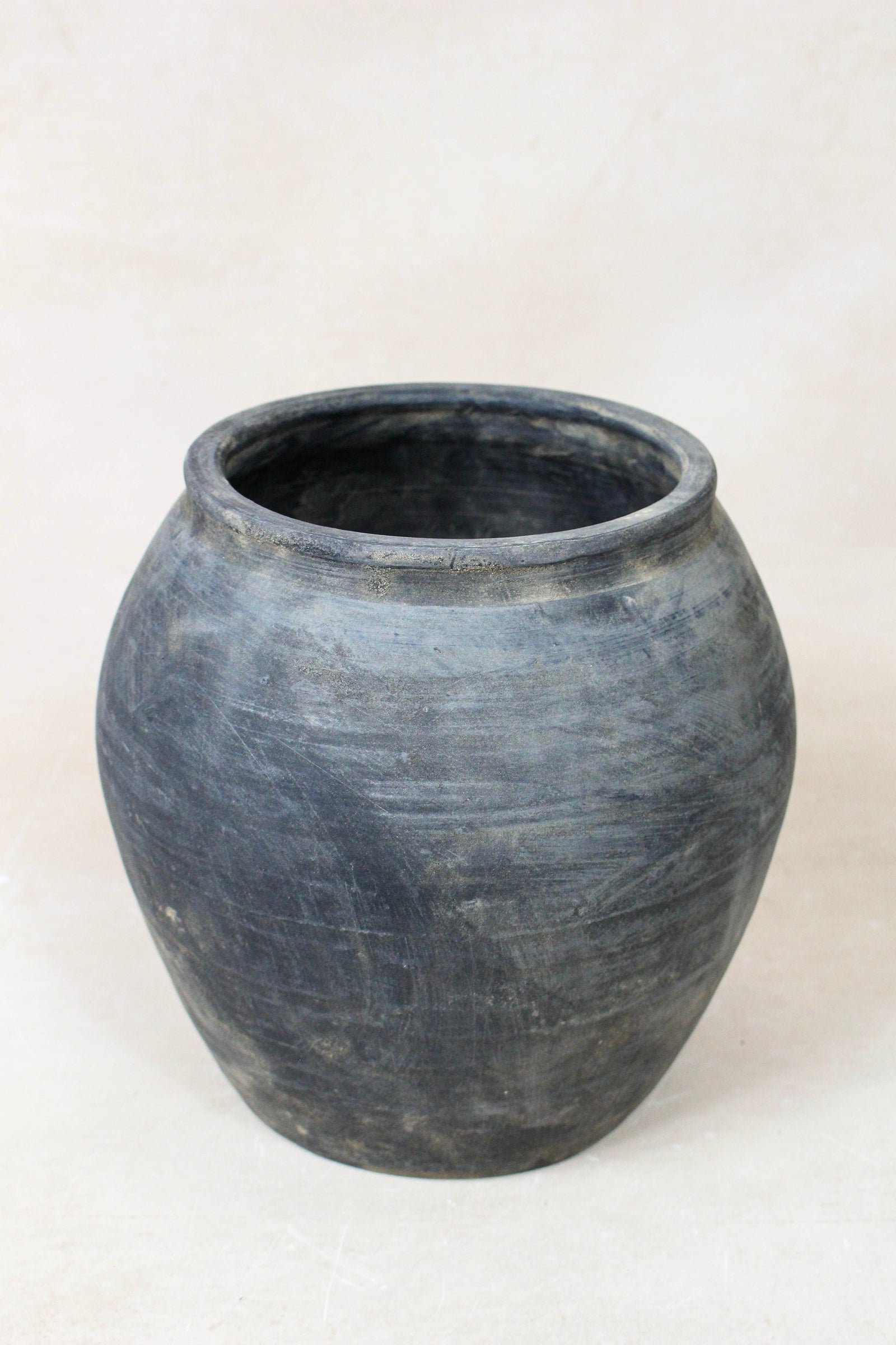 Small vintage dark unglazed earthenware pot from Shanxi, China