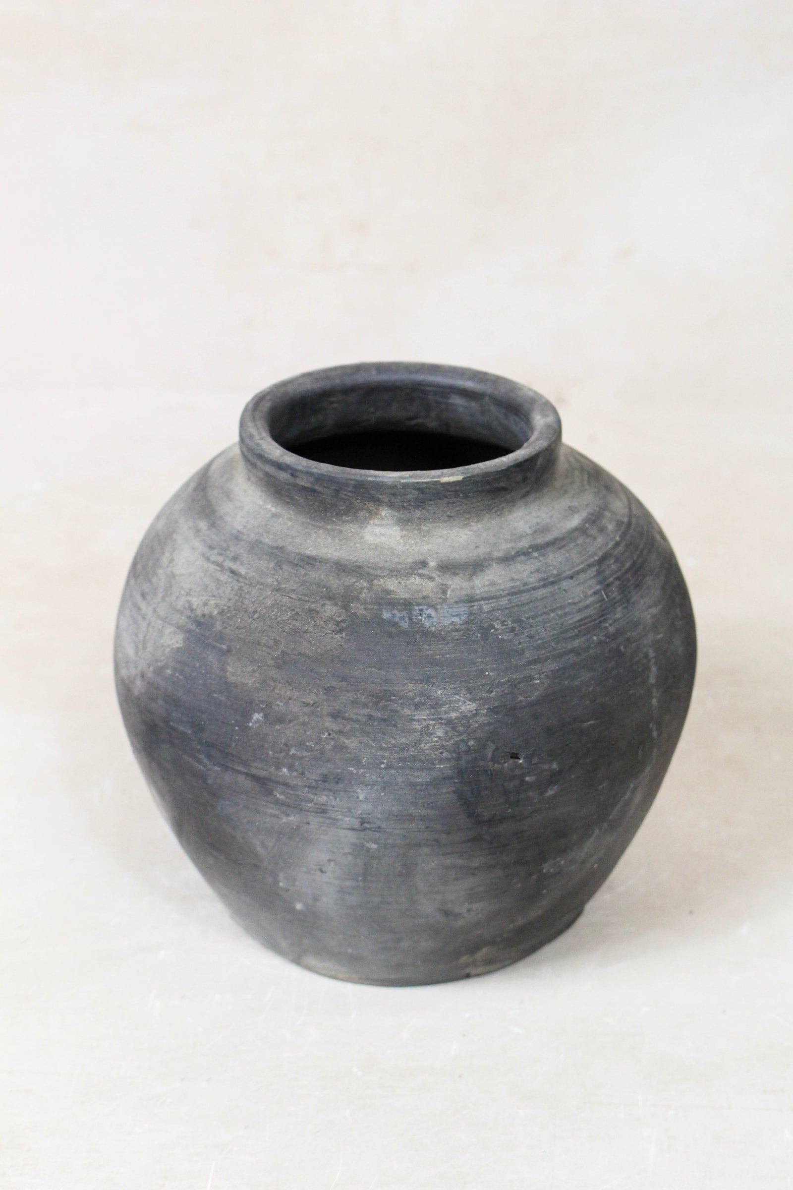 Small vintage dark unglazed earthenware pot from Shanxi, China