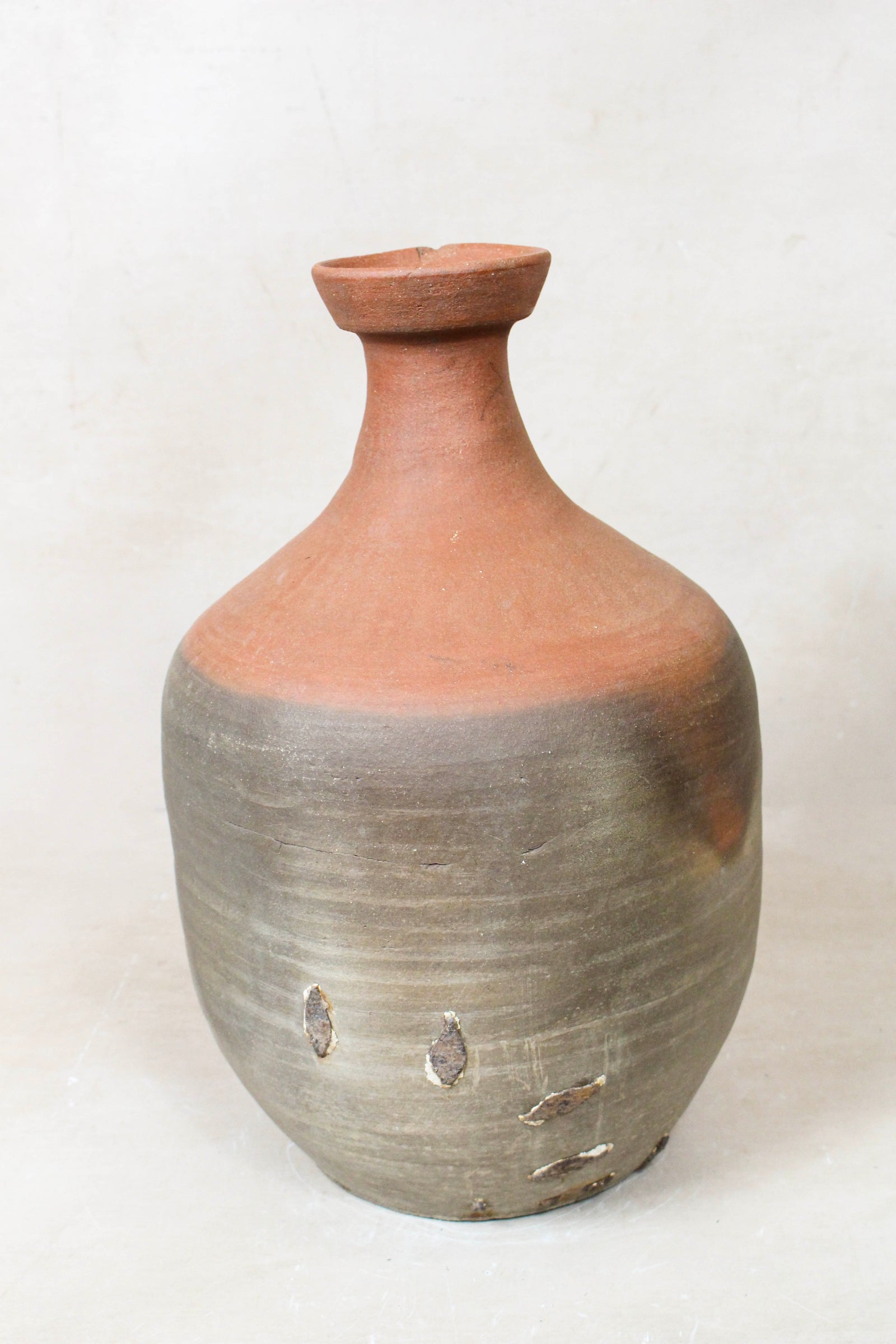 Large antique 1920s Asian rice wine vase with aged patina