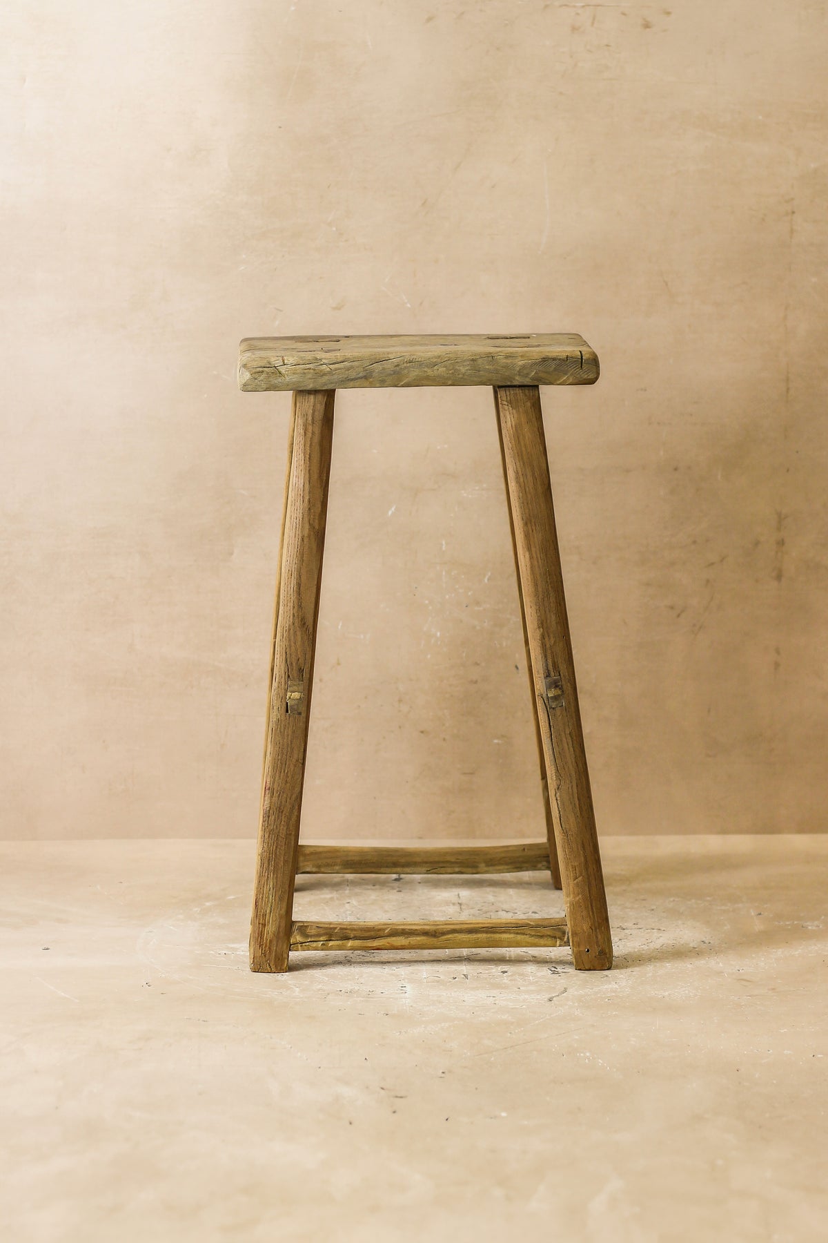 Vintage Rustic Elm Wood Stool - Medium - No 58