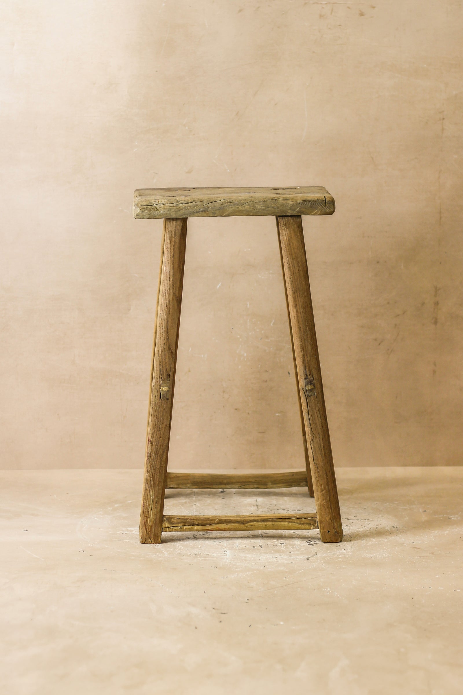Vintage Rustic Elm Wood Stool - Medium - No 58