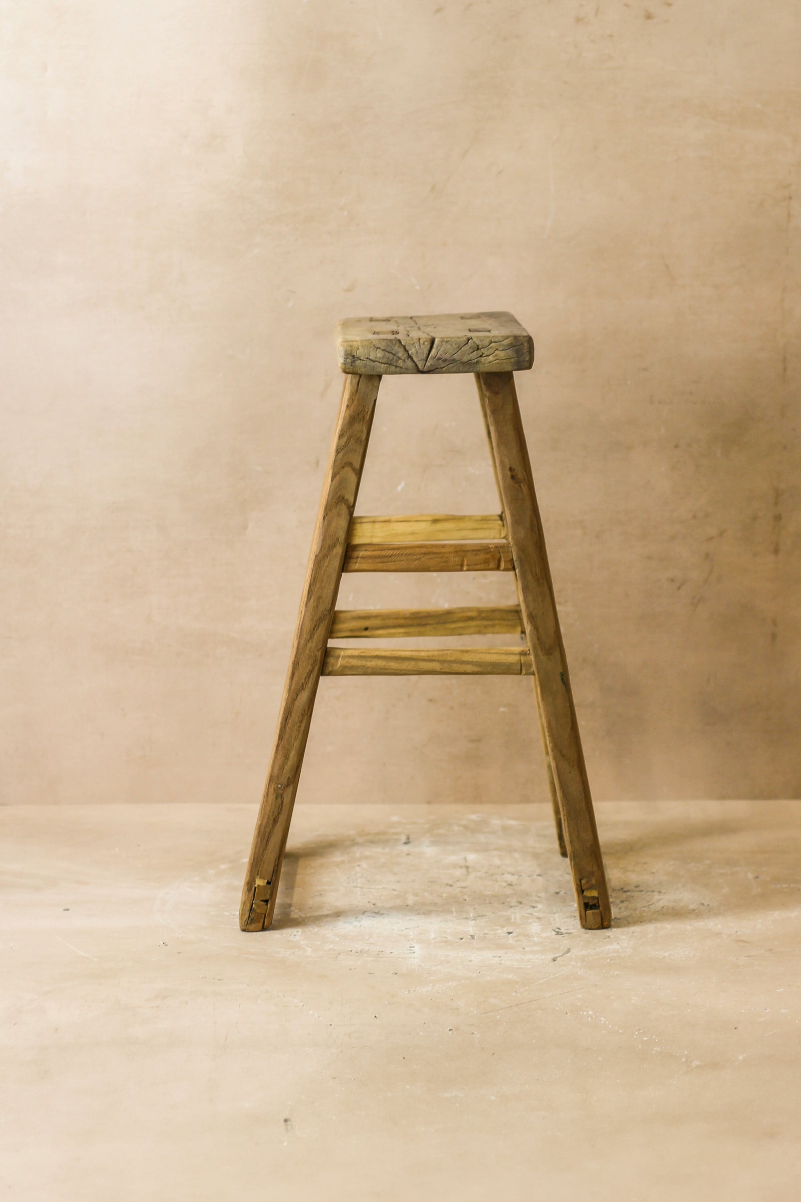 Vintage Rustic Elm Wood Stool - Medium - No 58