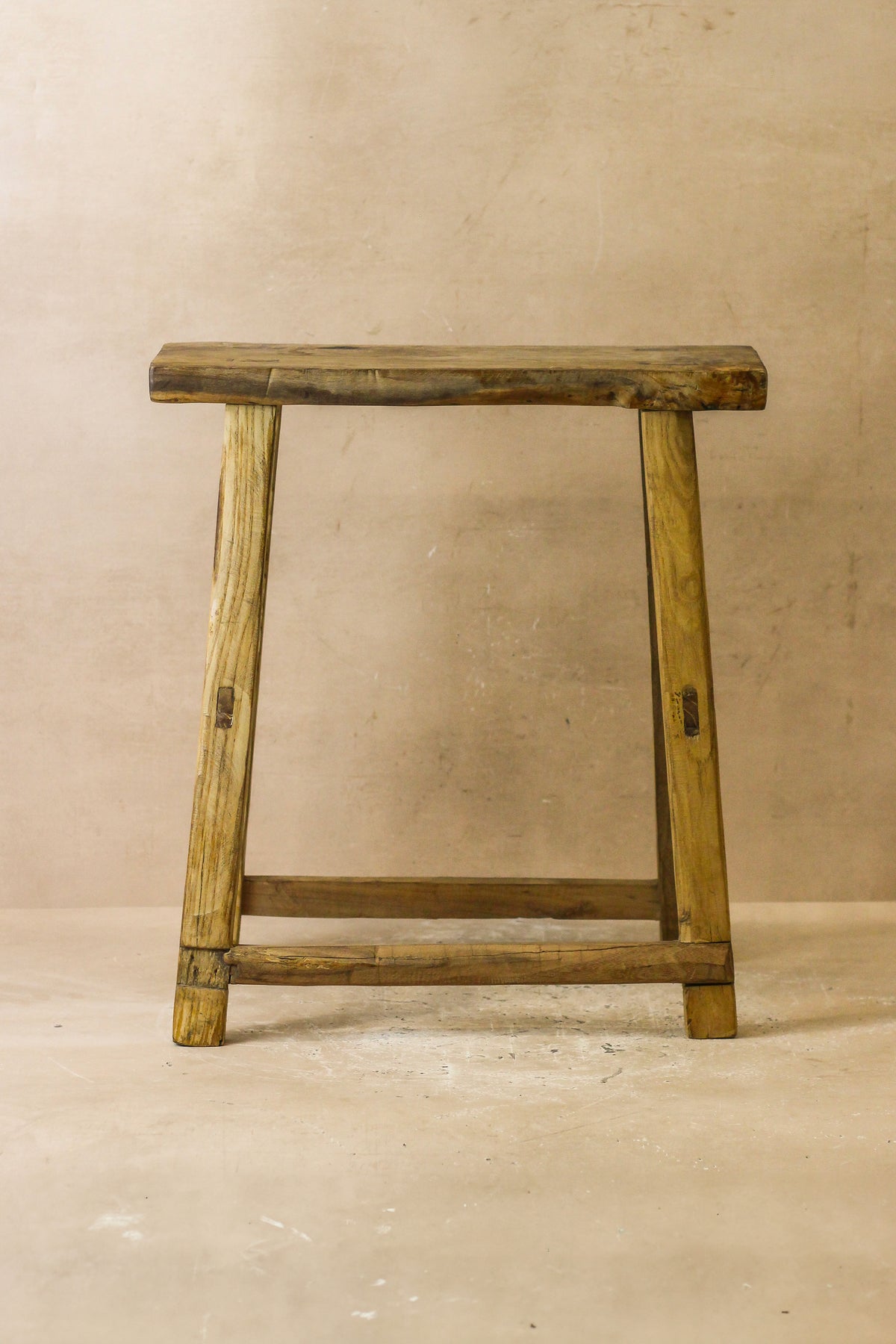 Vintage Rustic Elm Wood Stool - Medium - No 59