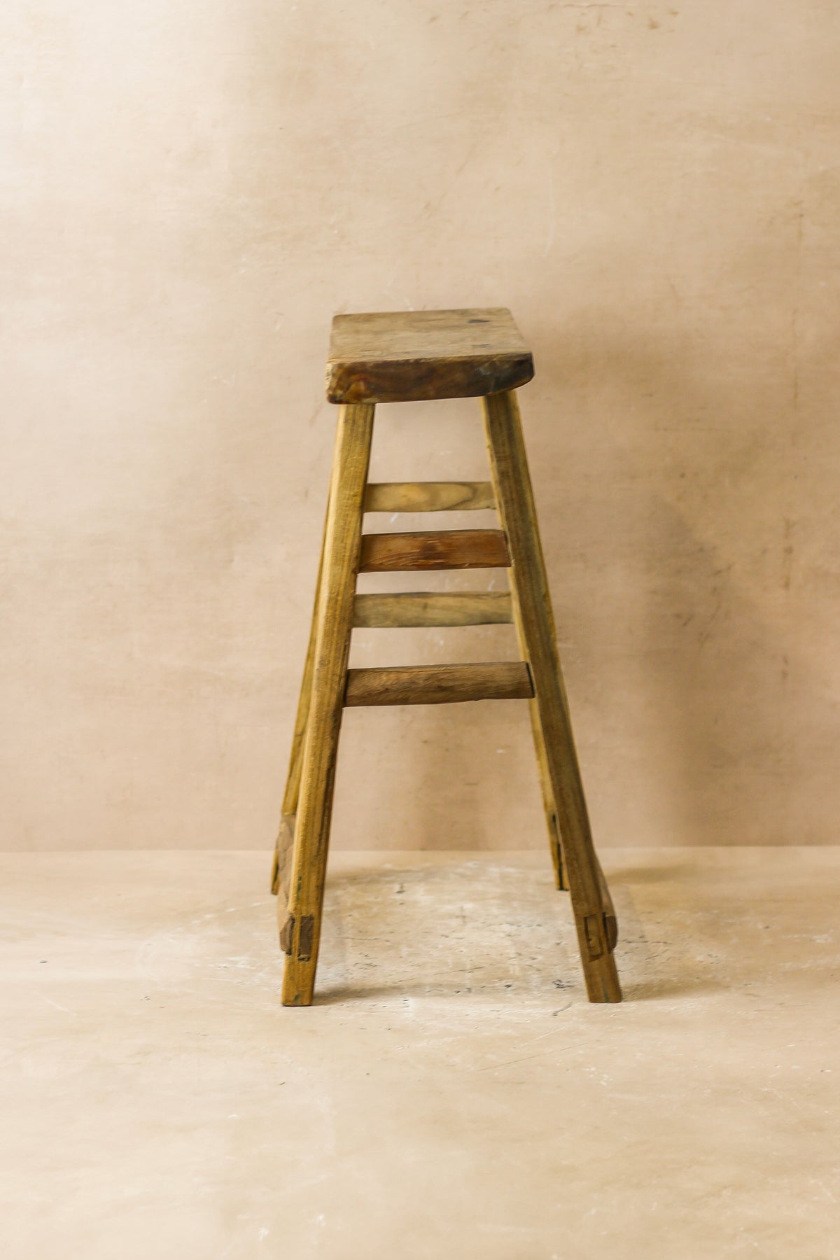 Vintage Rustic Elm Wood Stool - Medium - No 59