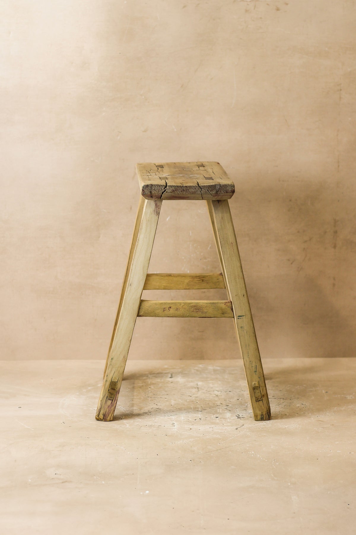 Vintage Rustic Elm Wood Stool - Medium - No 60