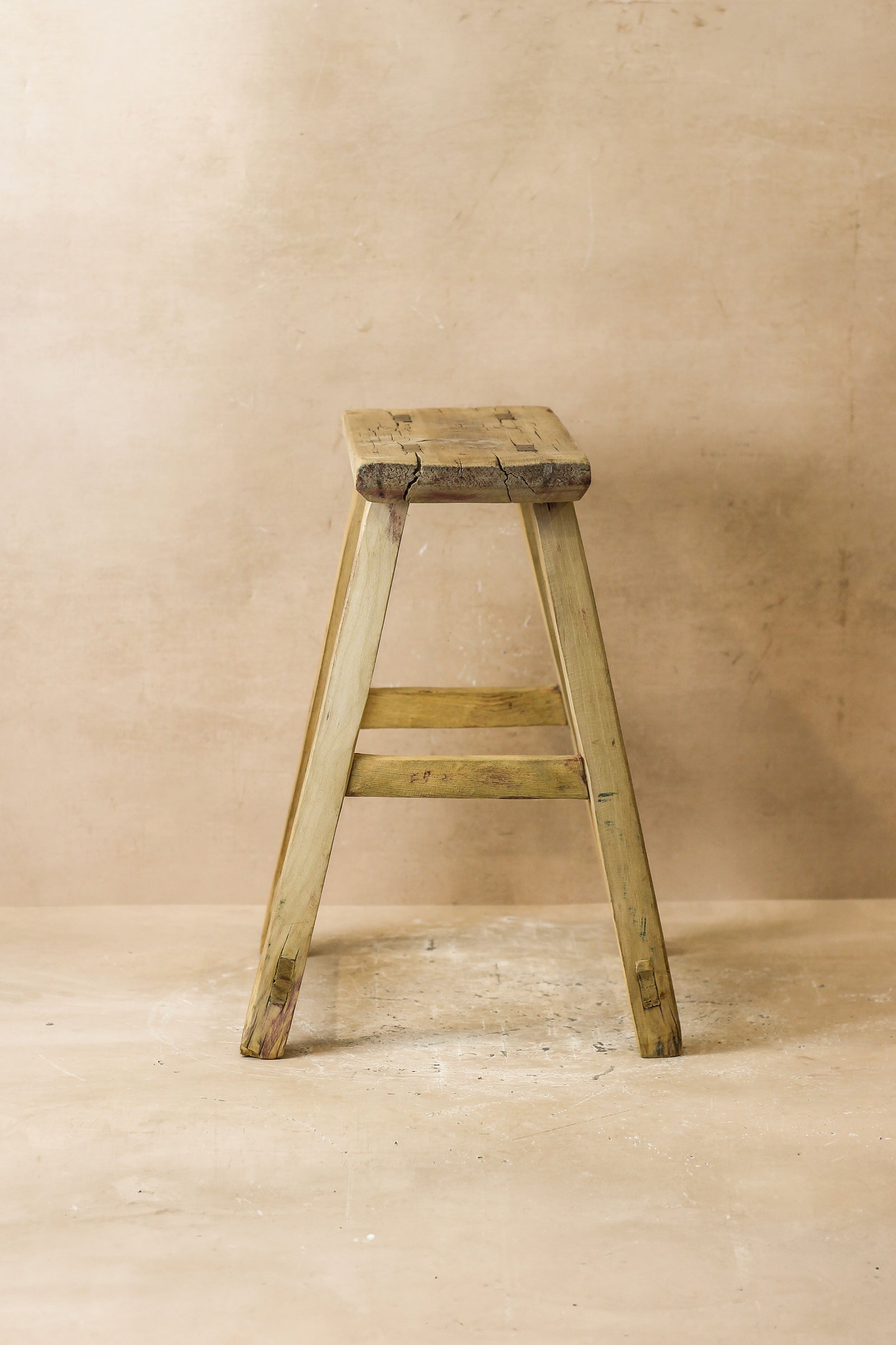 Vintage Rustic Elm Wood Stool - Medium - No 60